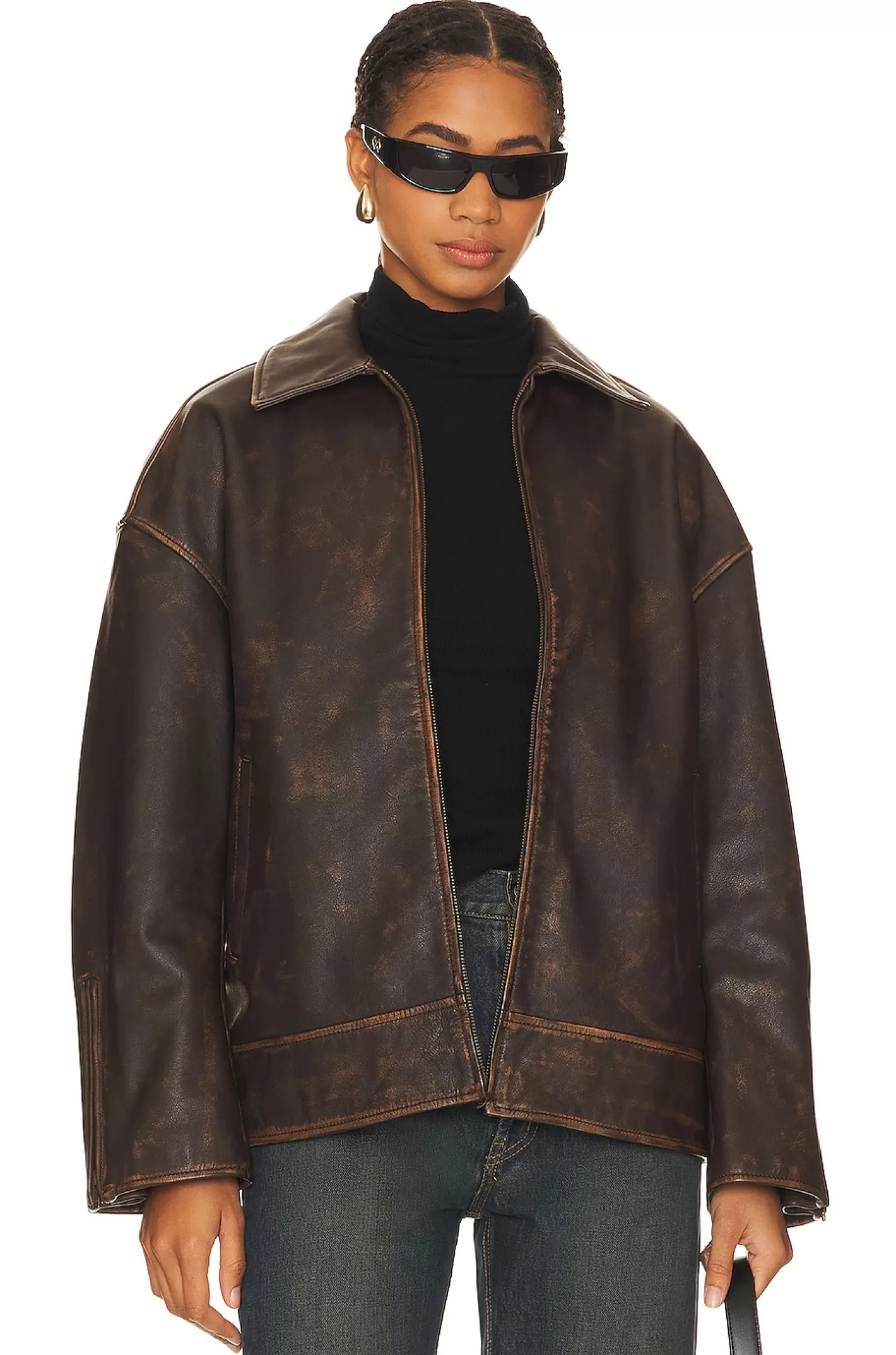 Alek Distressed Leather Jacket>GRLFRND Clearance