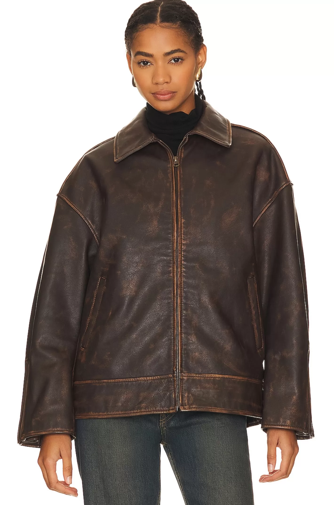 Alek Distressed Leather Jacket>GRLFRND Clearance