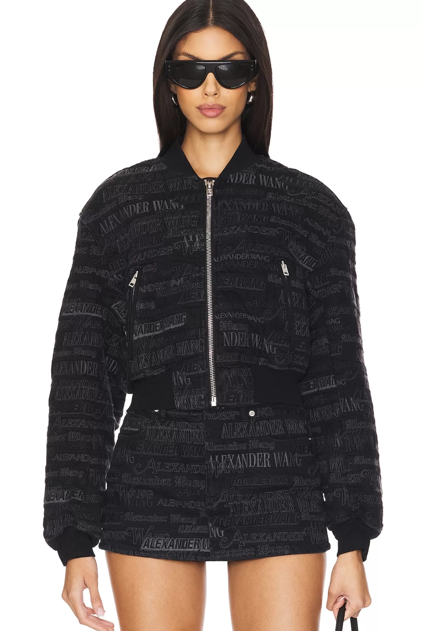 All Over Embroidery Zip Front Bomber Jacket>Alexander Wang Cheap