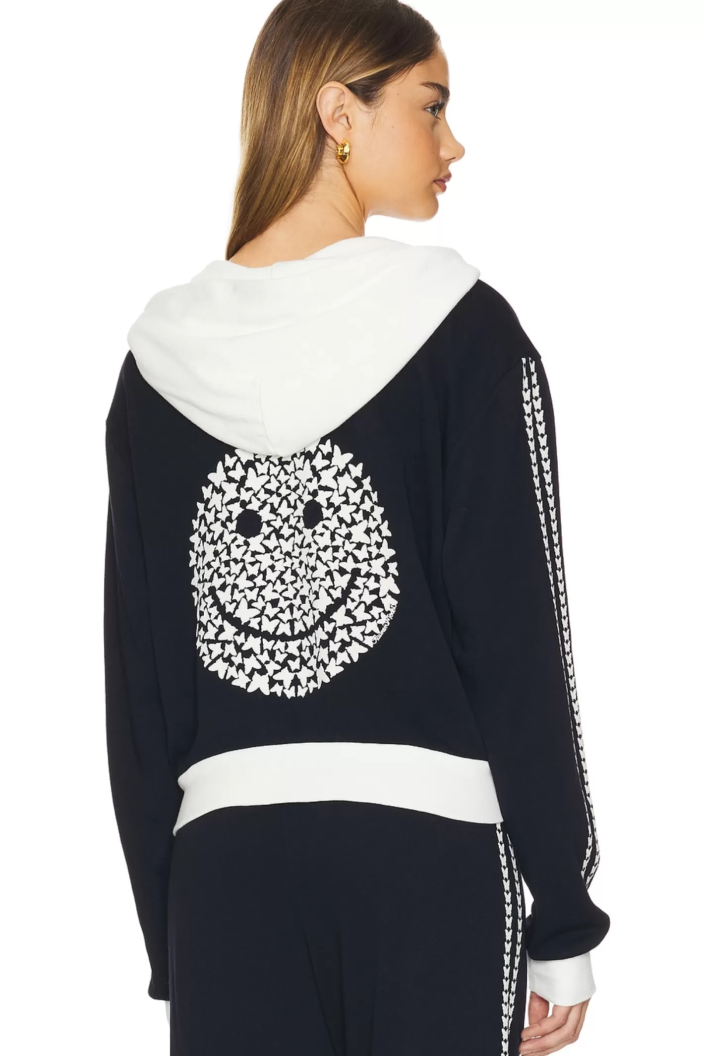 Audri Color Block Crop Happyface Zip Up Hoodie>Lauren Moshi New