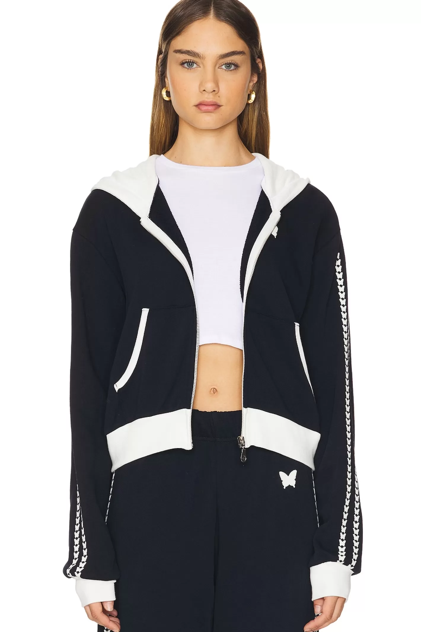 Audri Color Block Crop Happyface Zip Up Hoodie>Lauren Moshi New