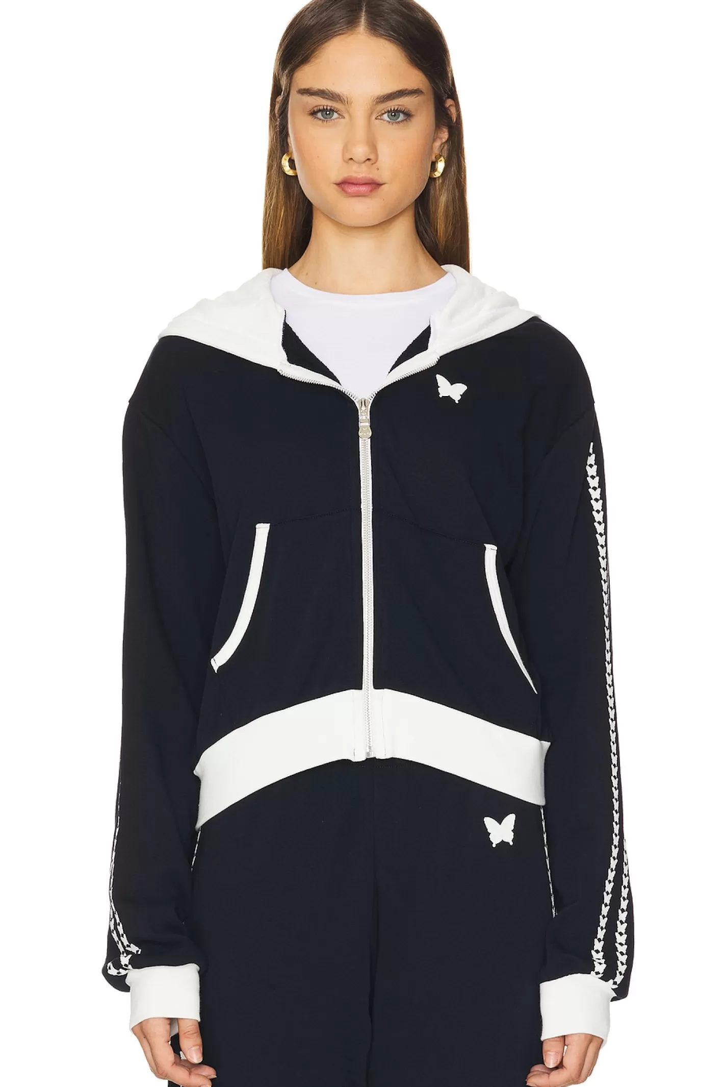 Audri Color Block Crop Happyface Zip Up Hoodie>Lauren Moshi New