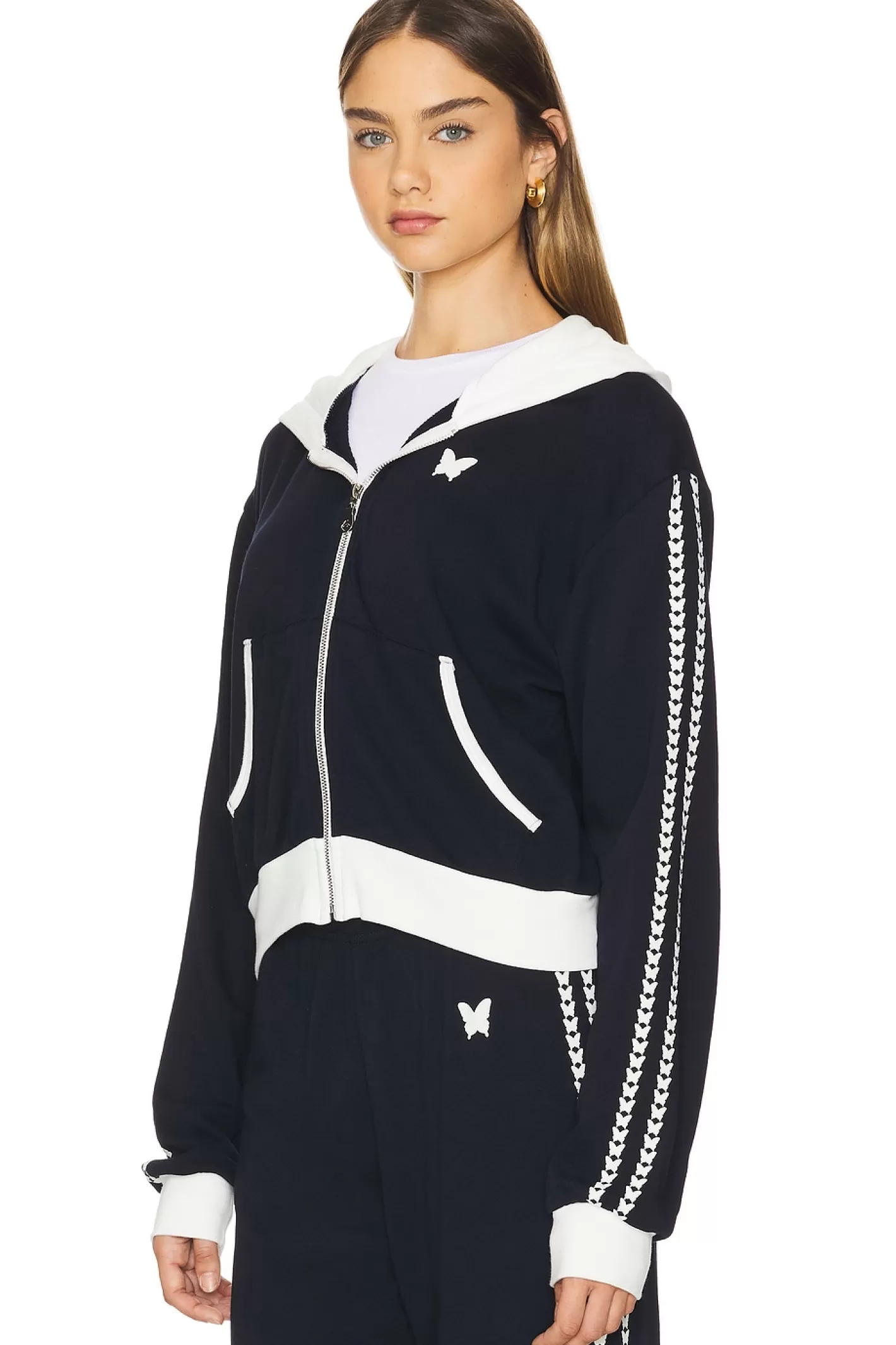 Audri Color Block Crop Happyface Zip Up Hoodie>Lauren Moshi New