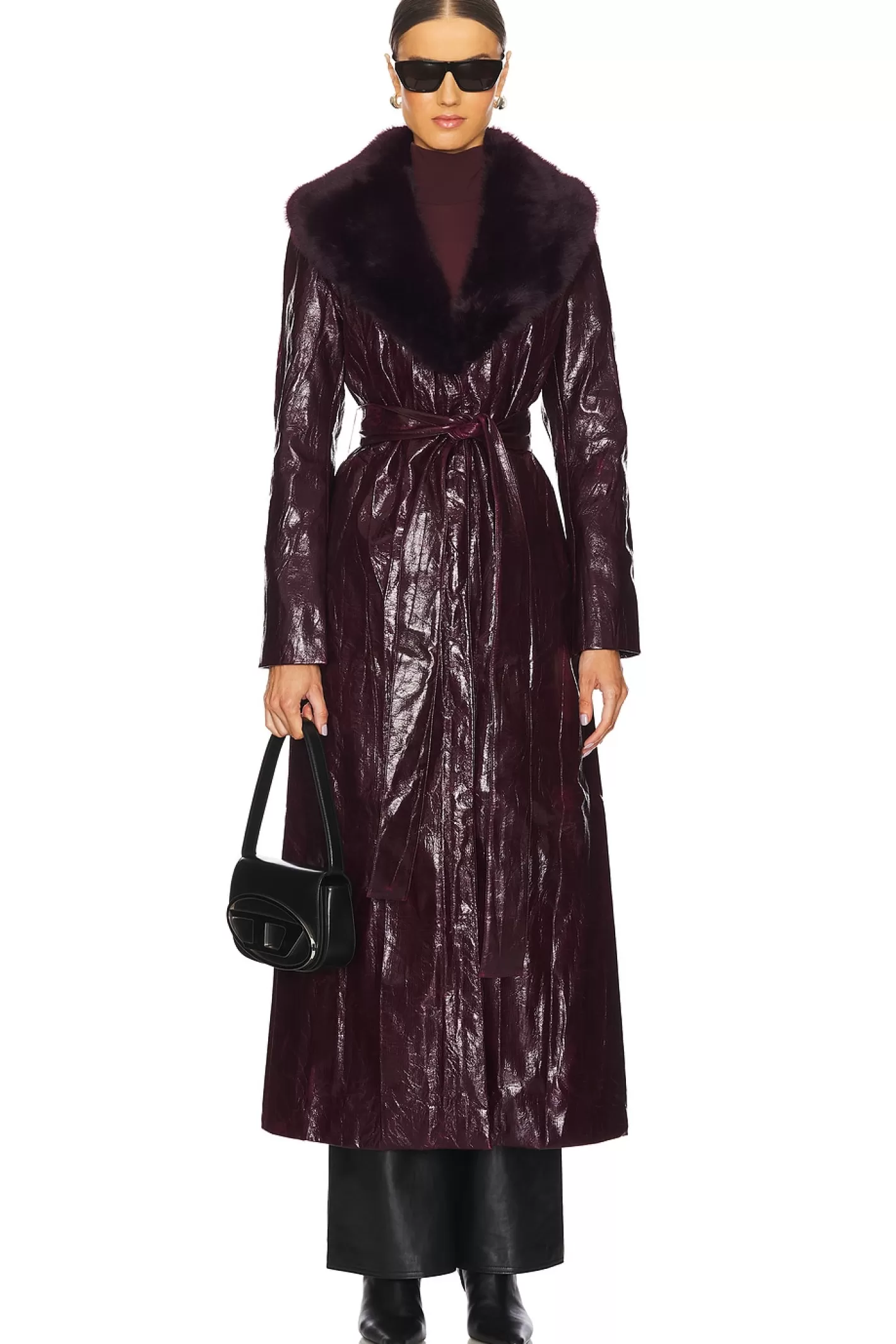 Bordeaux Faux Fur Collar Coat>Kim Shui Clearance