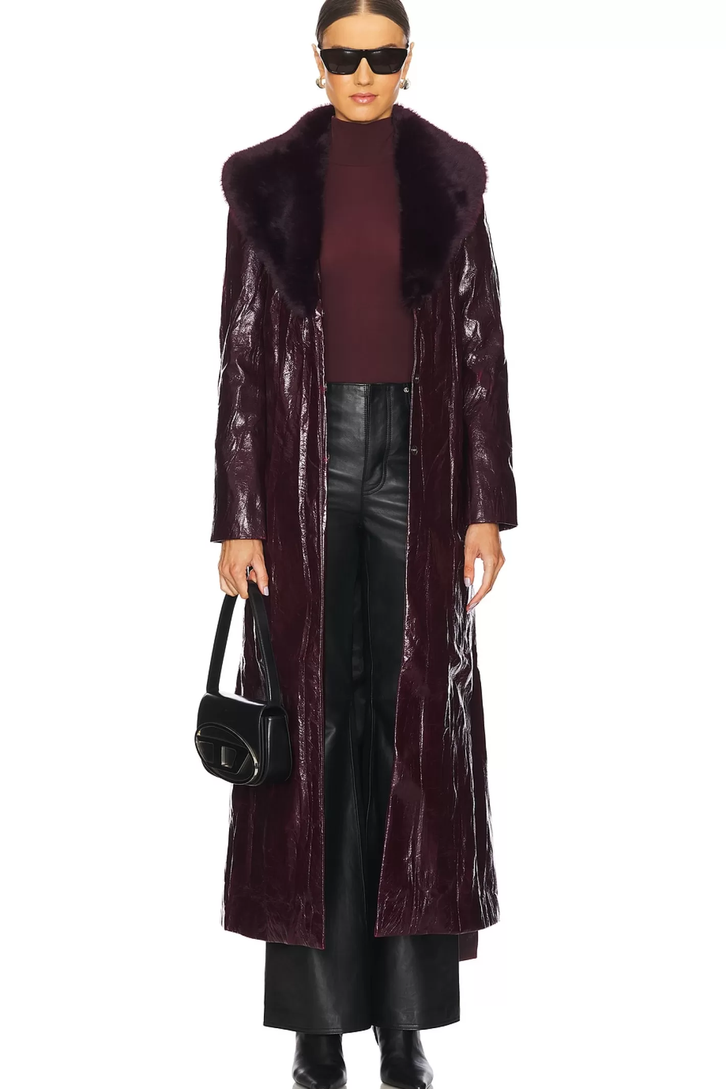 Bordeaux Faux Fur Collar Coat>Kim Shui Clearance