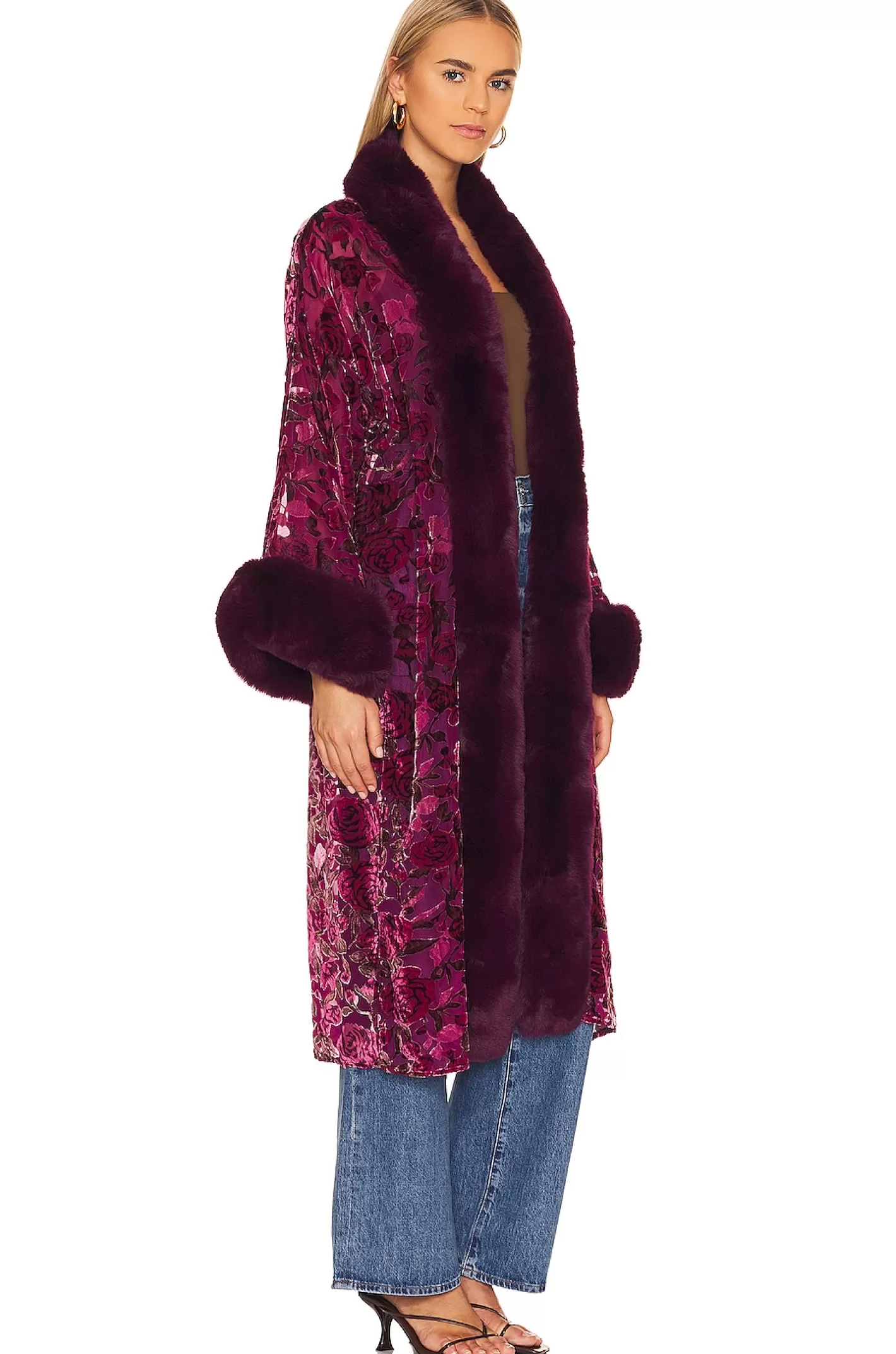 Burnout Velvet Faux Fur Coat>Adrienne Landau Fashion