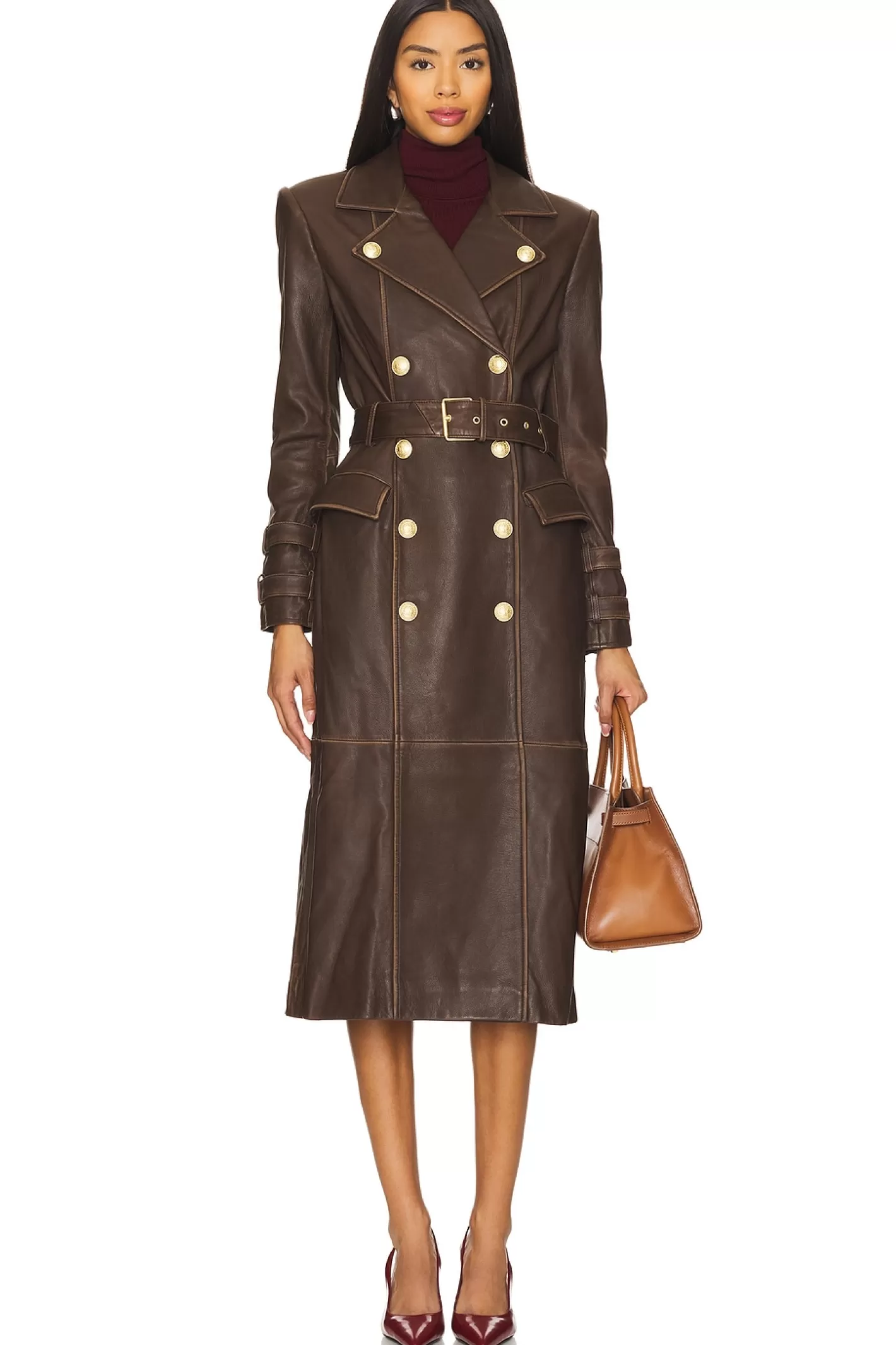 Celina Leather Trench Coat>L'AGENCE Cheap