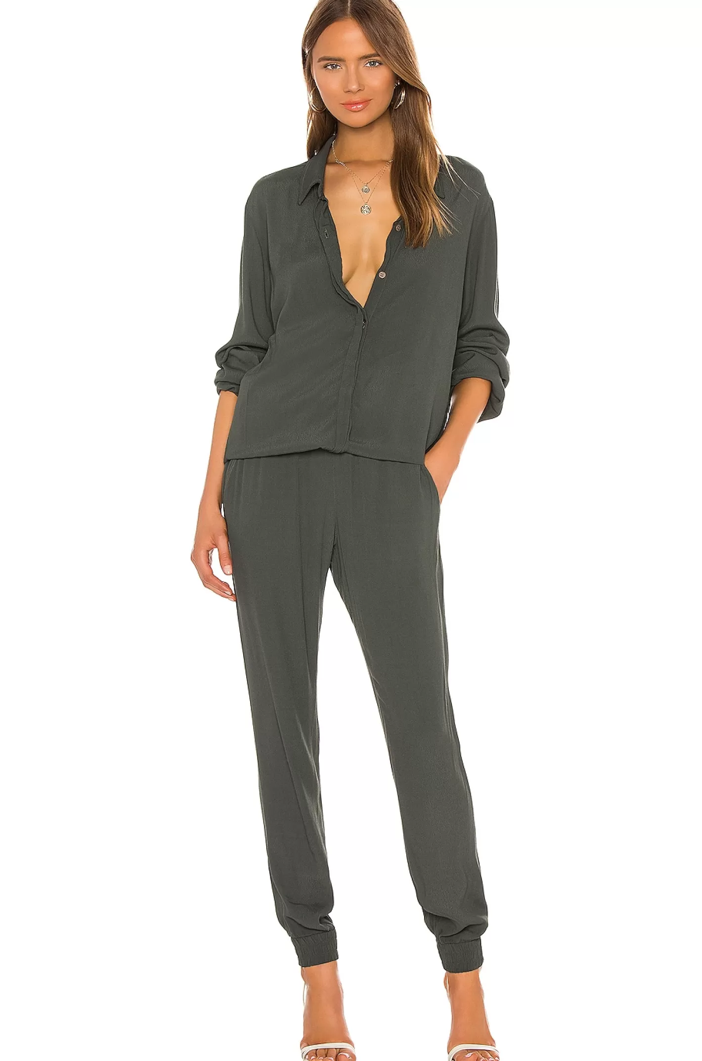 Crepe Long Sleeve Jumpsuit>MONROW Cheap