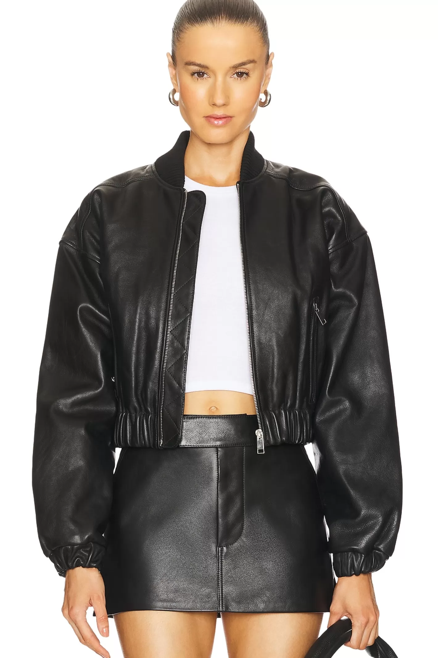 Cropped Leather Bomber Jacket>GRLFRND Online