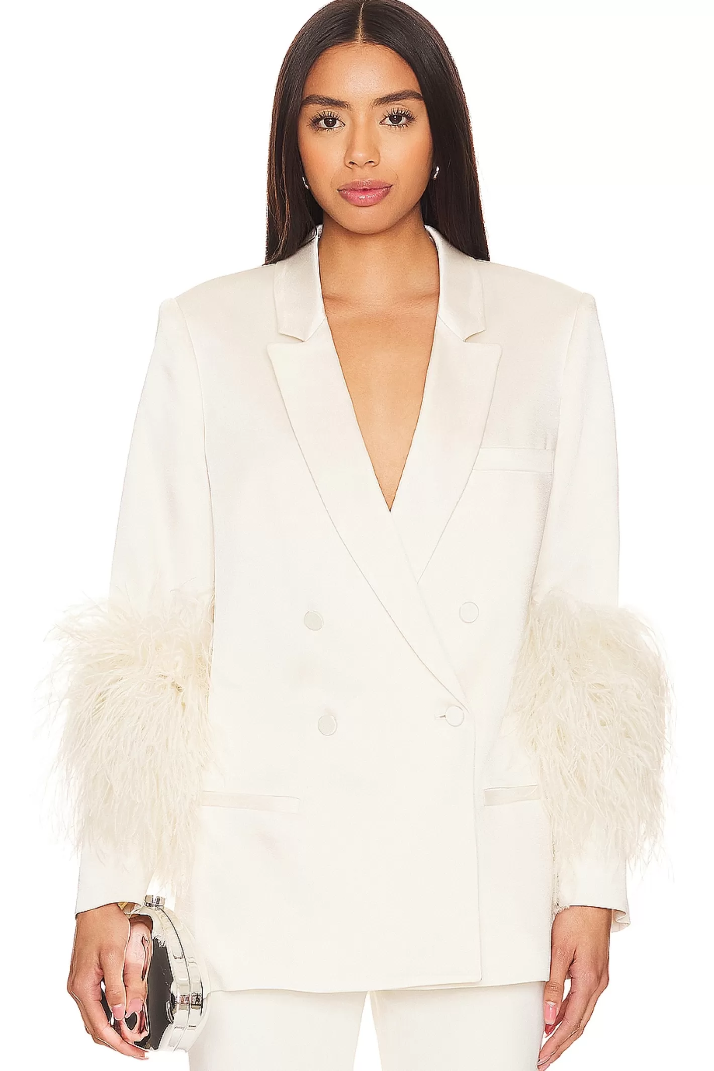 Doubleface Satin Broad Shoulder Blazer W Ostrich>Lapointe Shop