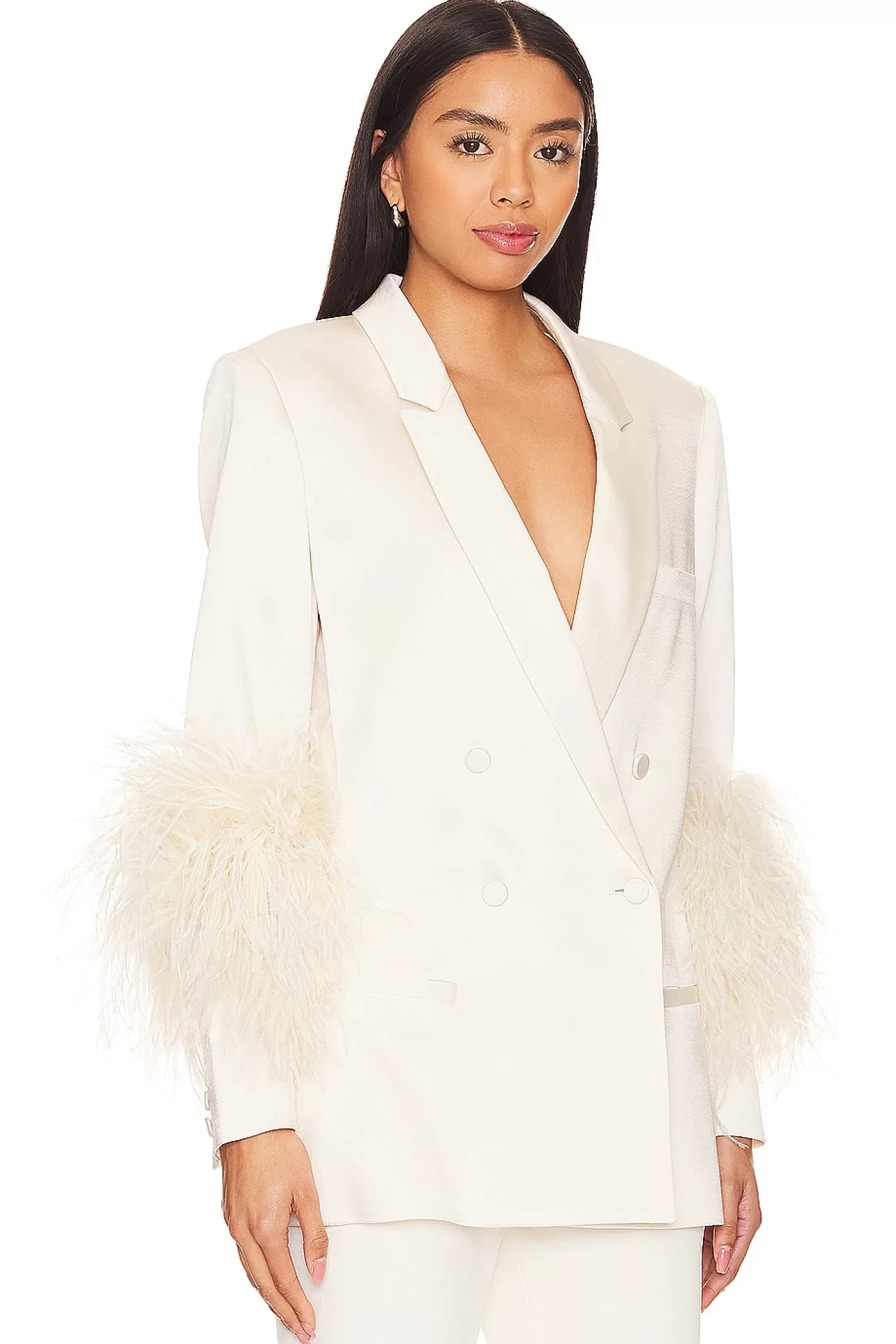 Doubleface Satin Broad Shoulder Blazer W Ostrich>Lapointe Shop