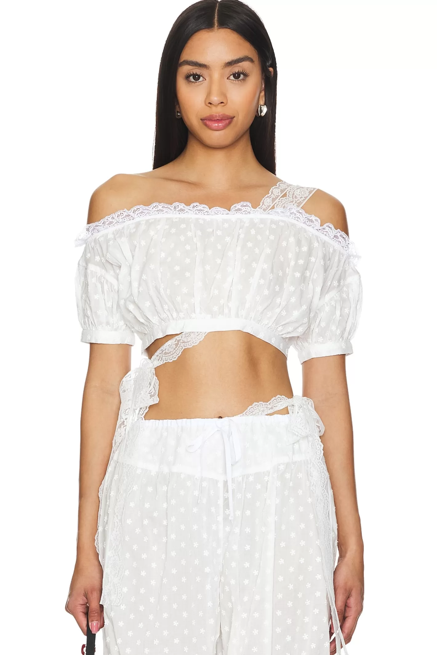 Embroidered Ruched Crop Top>Yuhan Wang Sale