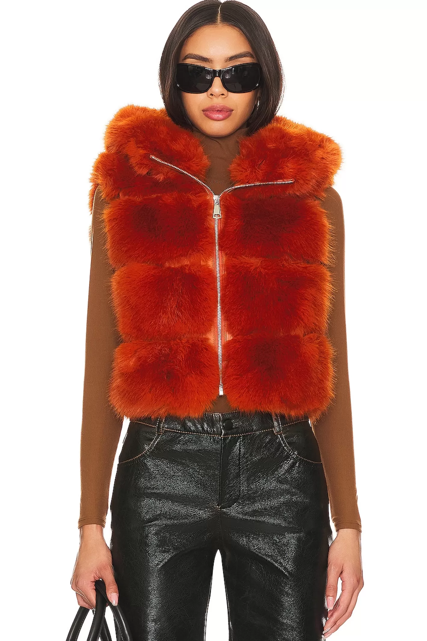 Faux Fur Hooded Vest>Adrienne Landau New