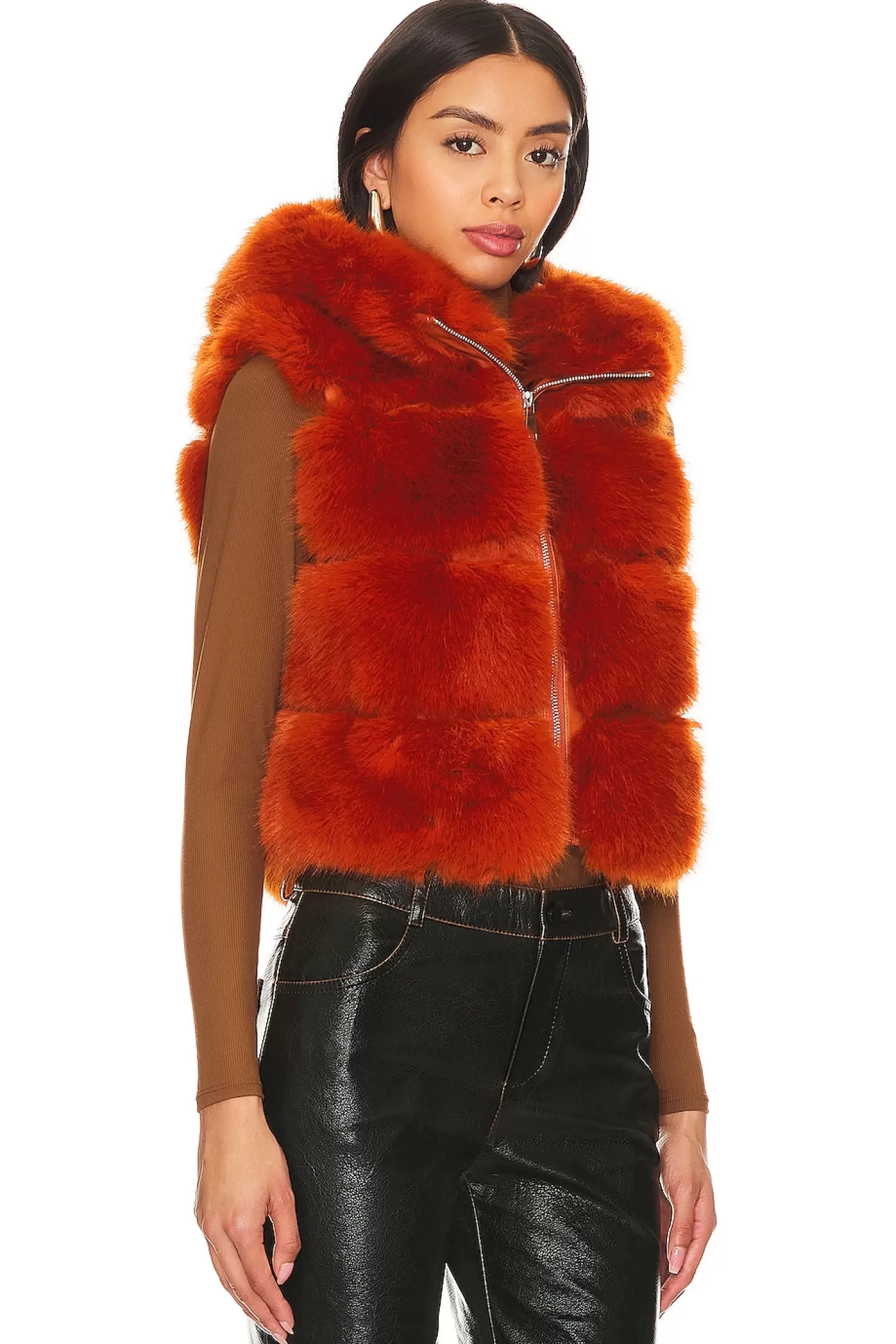 Faux Fur Hooded Vest>Adrienne Landau New