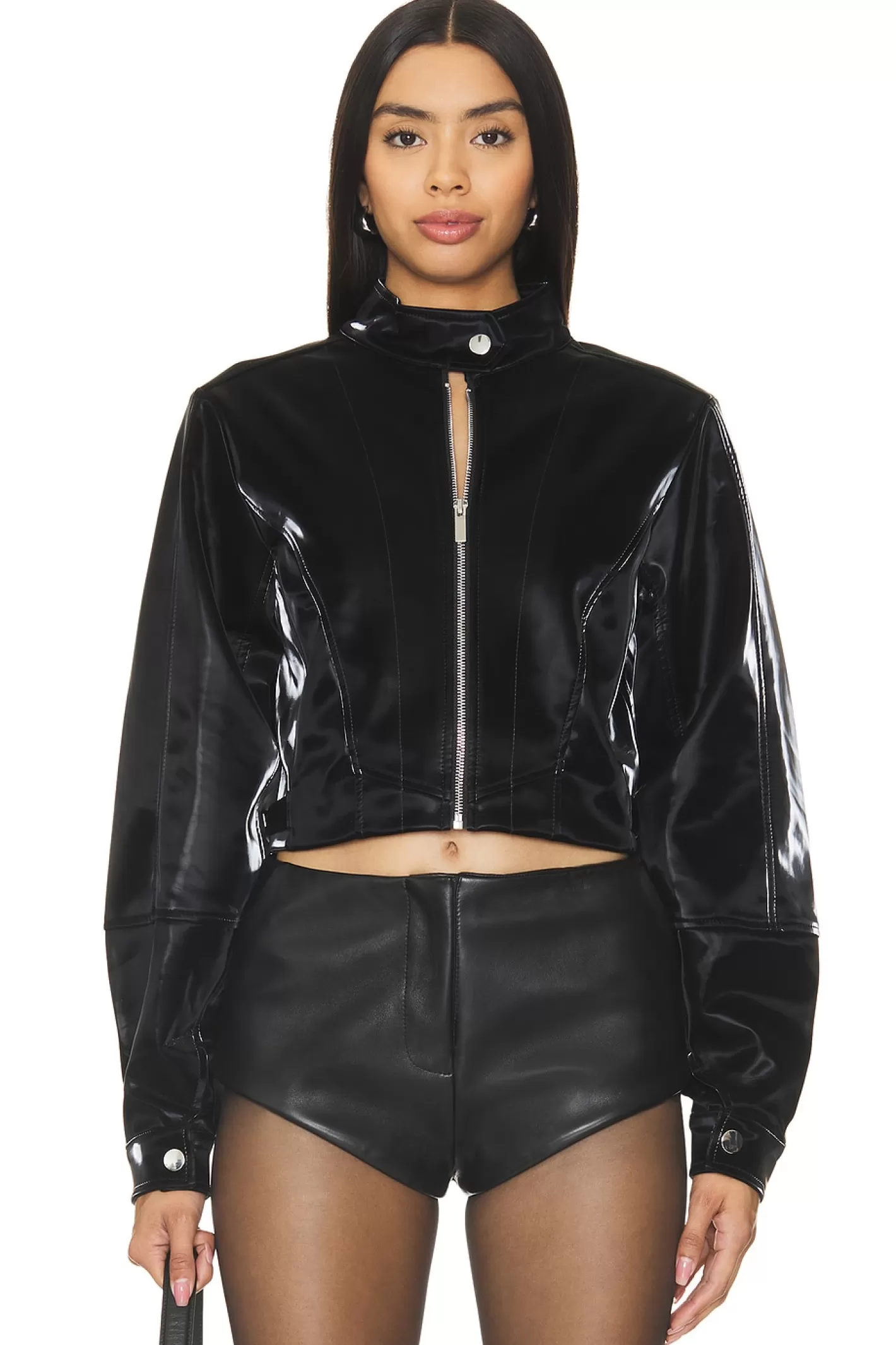 Faux Patent Leather Cropped Moto Jacket>WeWoreWhat Clearance