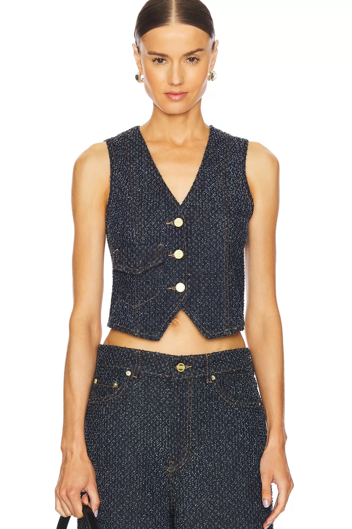 Fluffy Denim Waistcoat>Ganni Sale