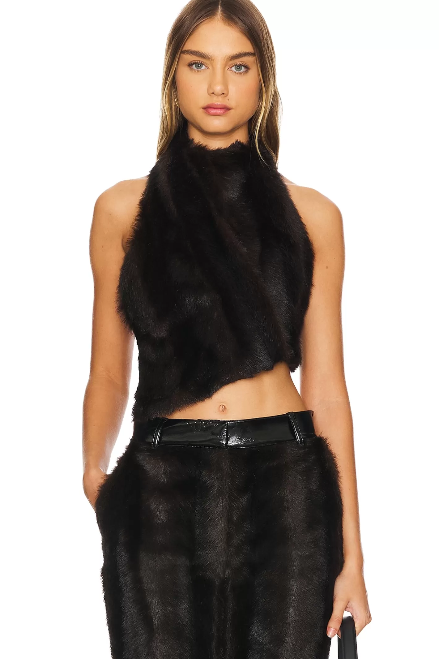 Giorgia Faux Fur Halter Top>AKNVAS Shop