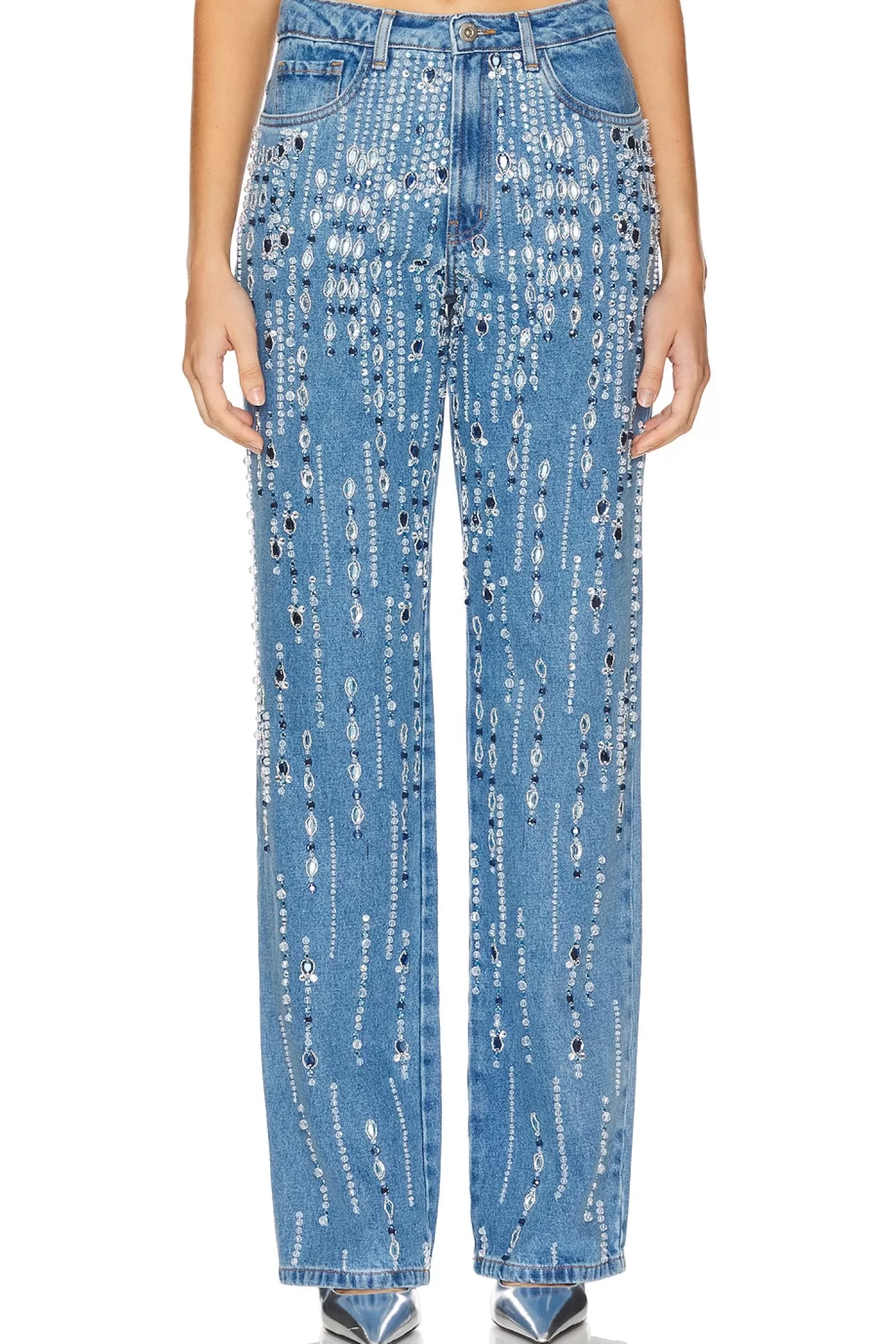 Hand-Beaded Straight Leg Jeans>PatBO Store