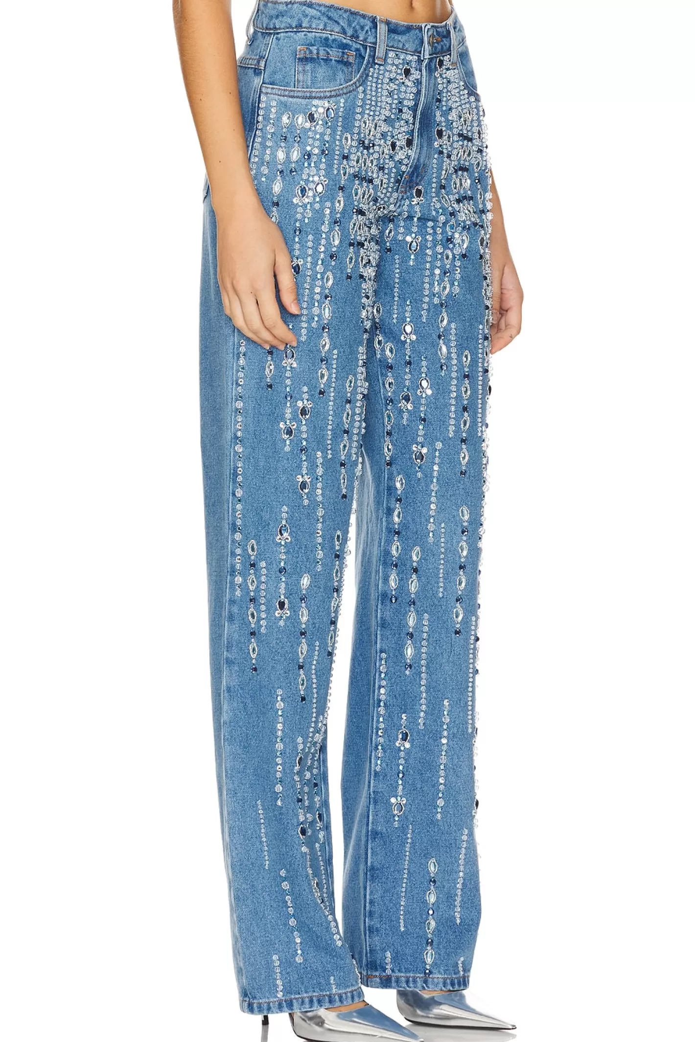 Hand-Beaded Straight Leg Jeans>PatBO Store