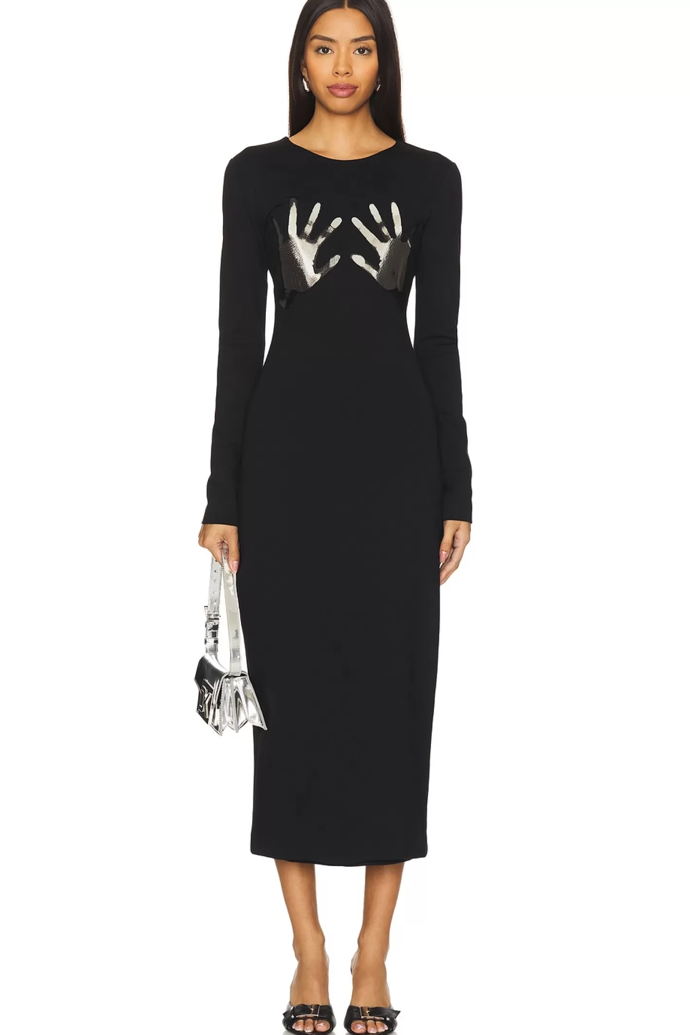 Handprint Long Sleeve Midi Dress>AREA Online