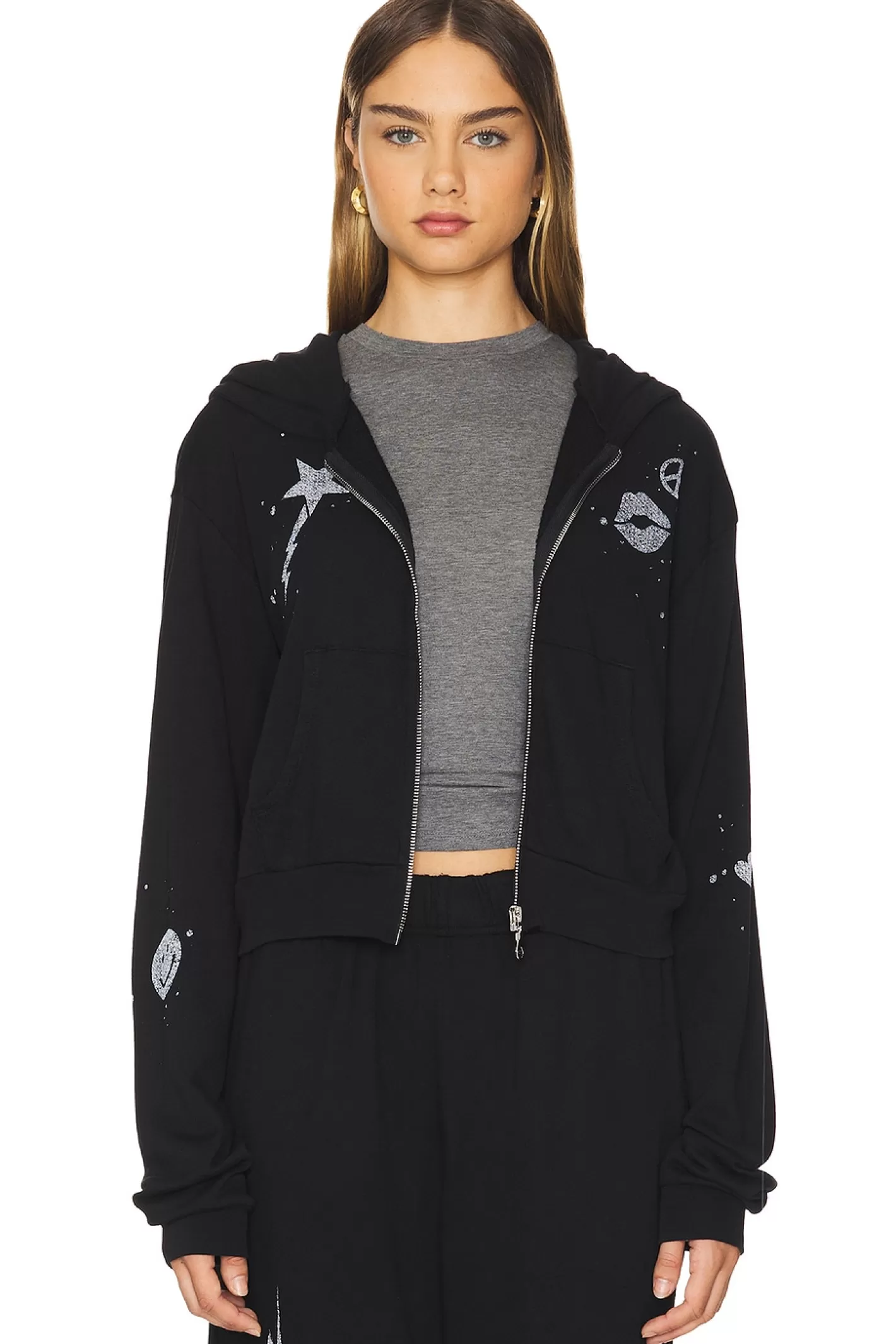 Lachelle Crop Tiger Elements Zip Up Hoodie>Lauren Moshi Best