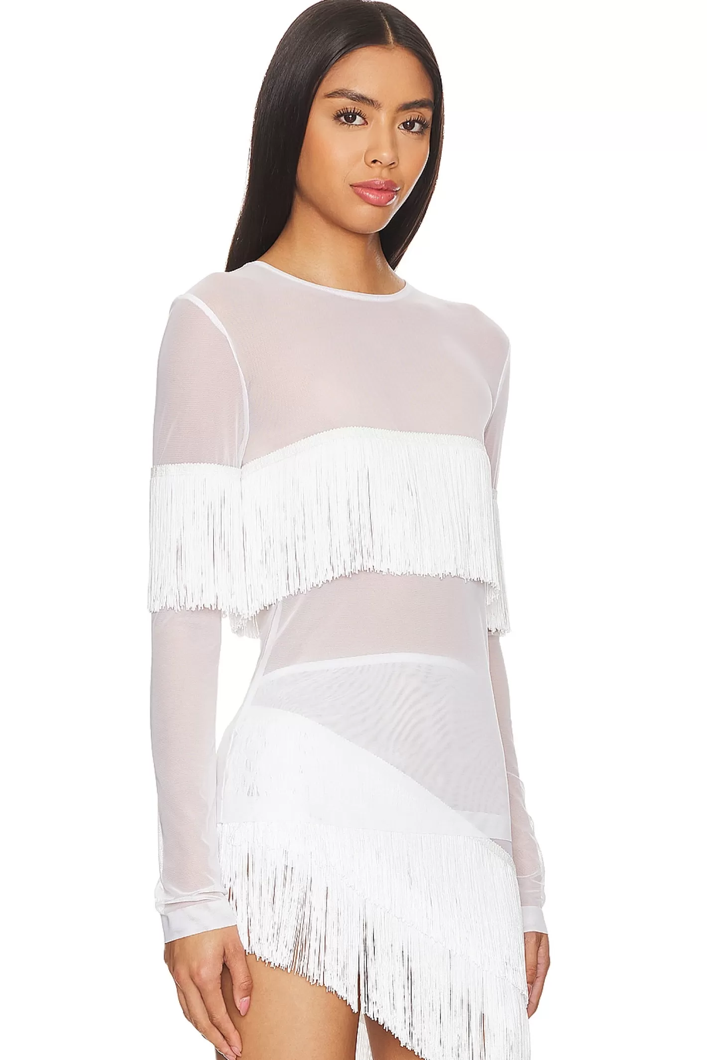 Long Sleeve Crewneck Fringe Top>Norma Kamali Cheap