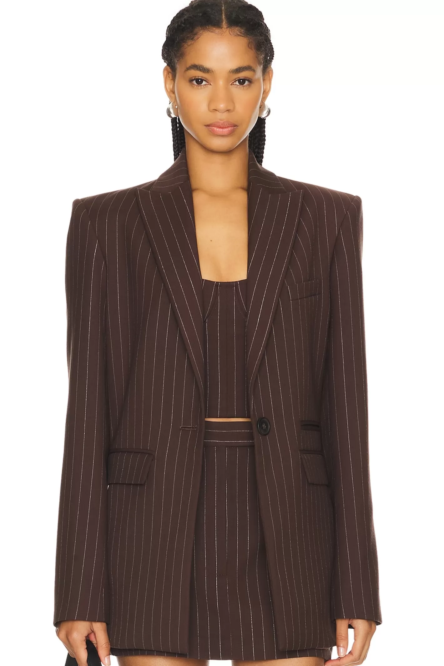 Lurex Pinstripe Single Breasted Oversize Blazer>Alex Perry Shop