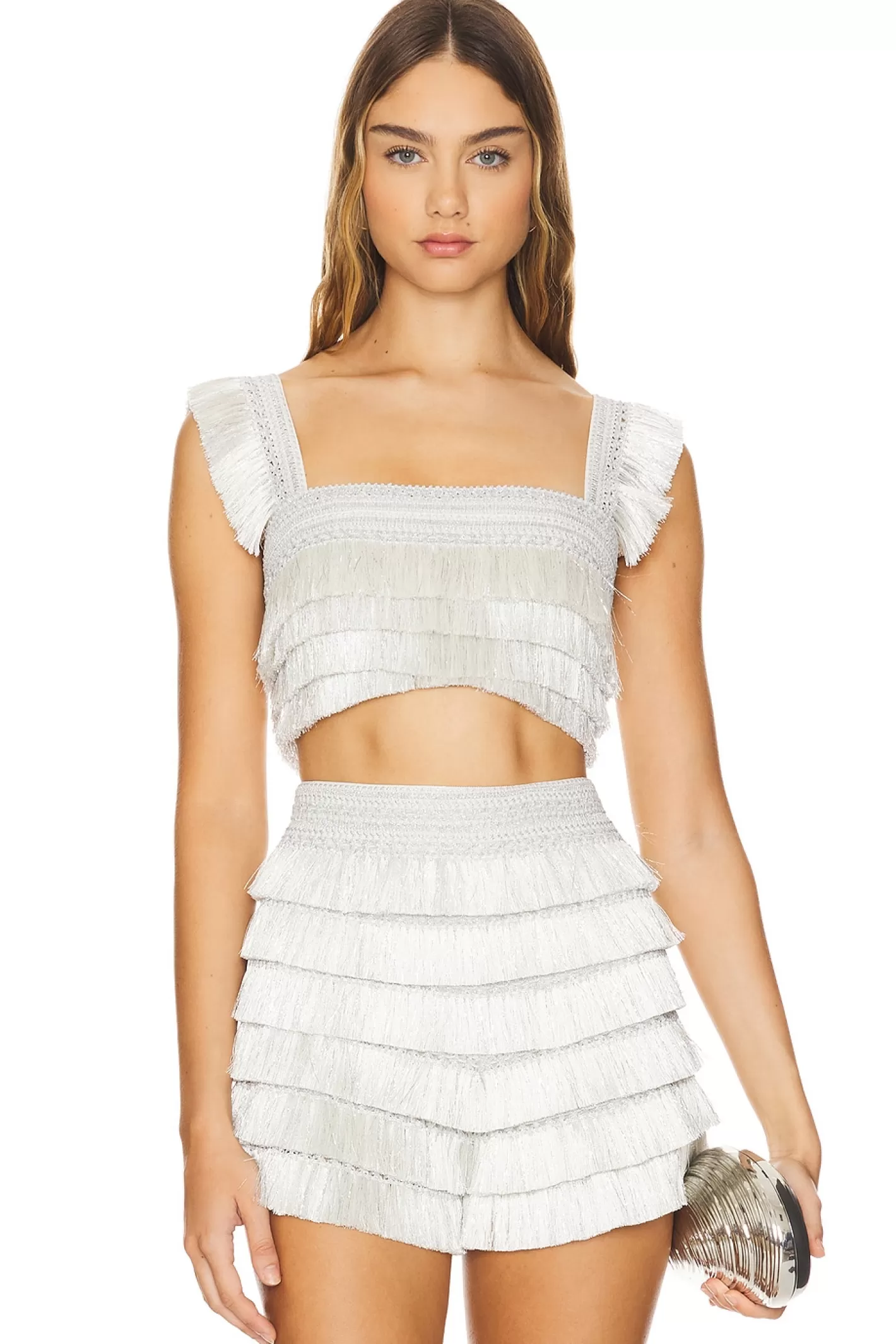 Metallic Fringe Cropped Top>PatBO Shop