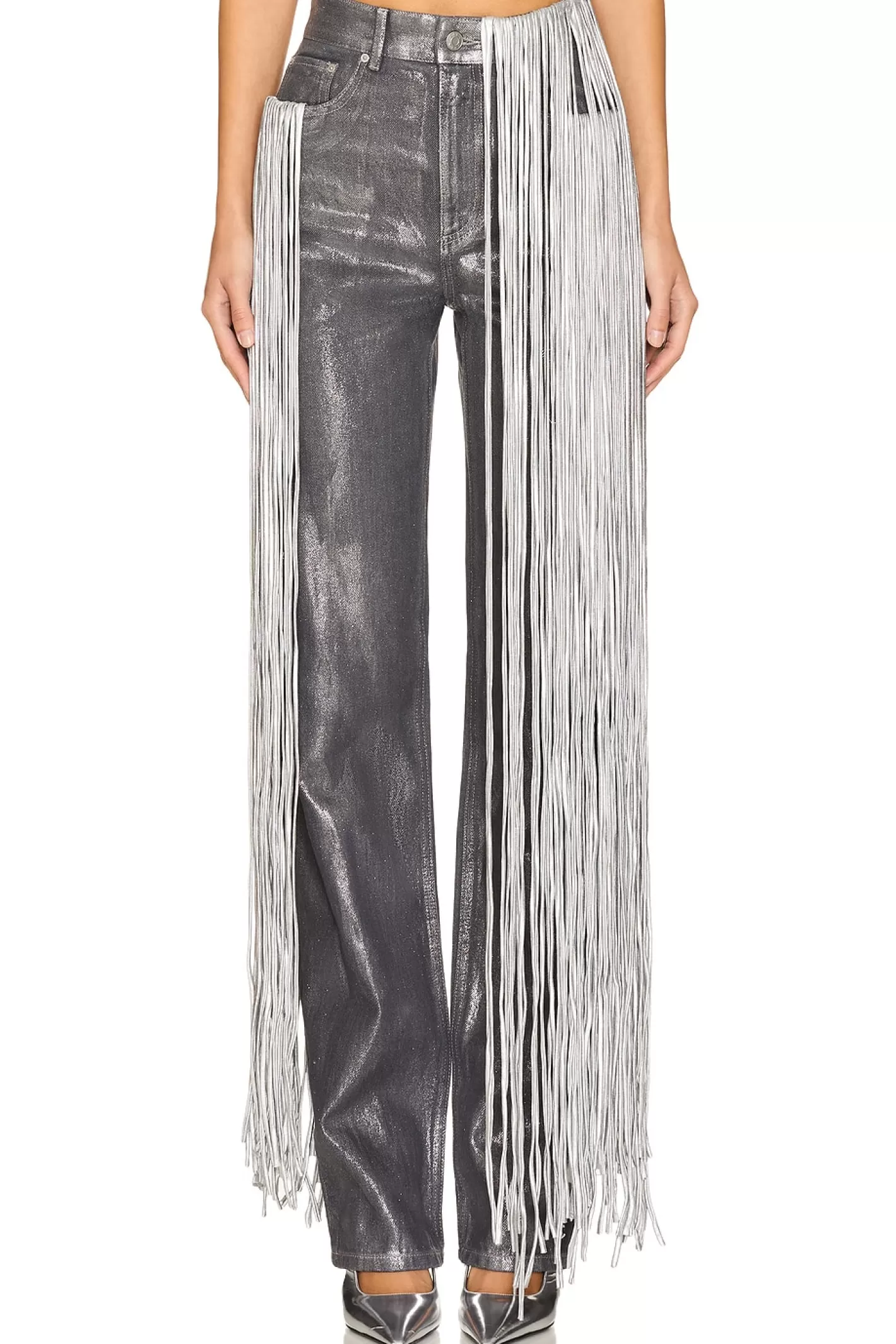 Metallic Fringe Straight Leg Pant>AREA Outlet