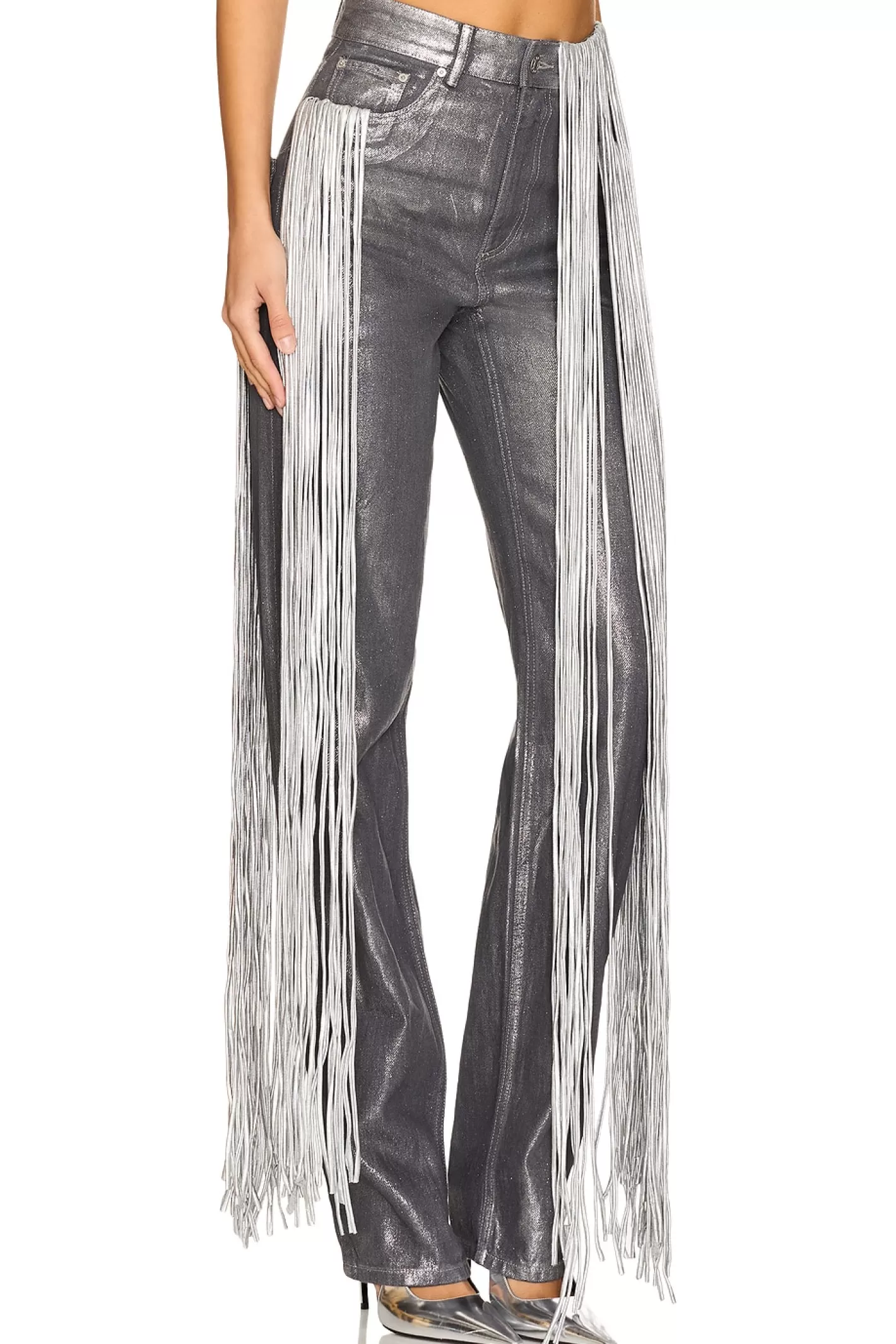 Metallic Fringe Straight Leg Pant>AREA Outlet