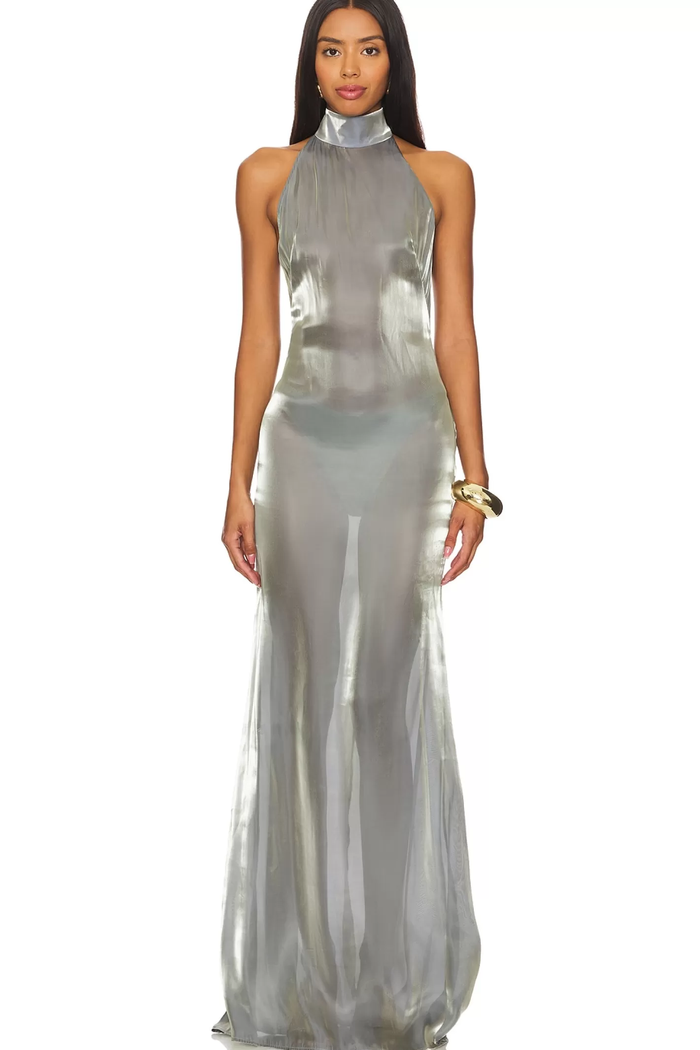 Metallic Organza Halter Open Back Gown>Lapointe Online