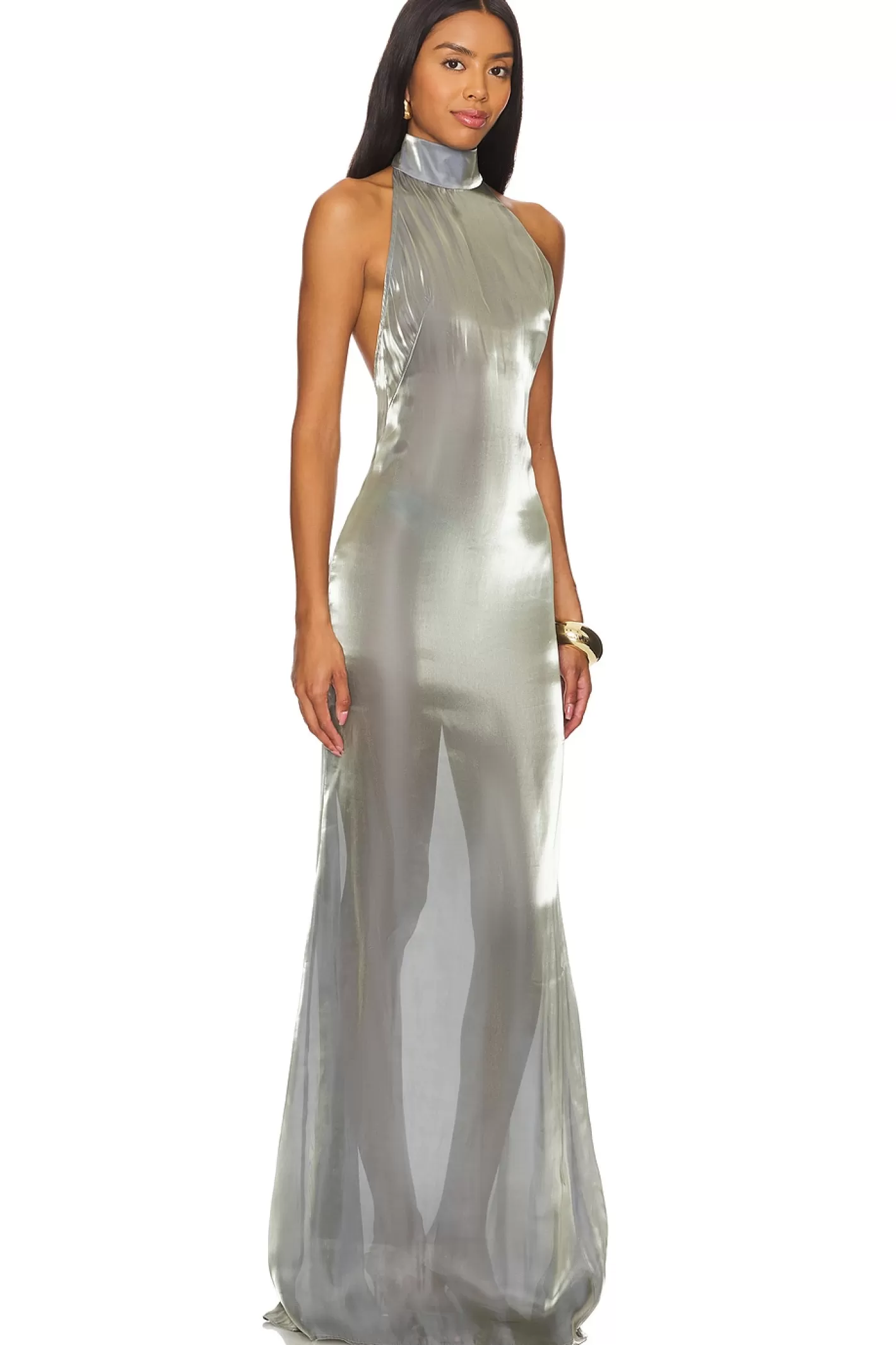 Metallic Organza Halter Open Back Gown>Lapointe Online