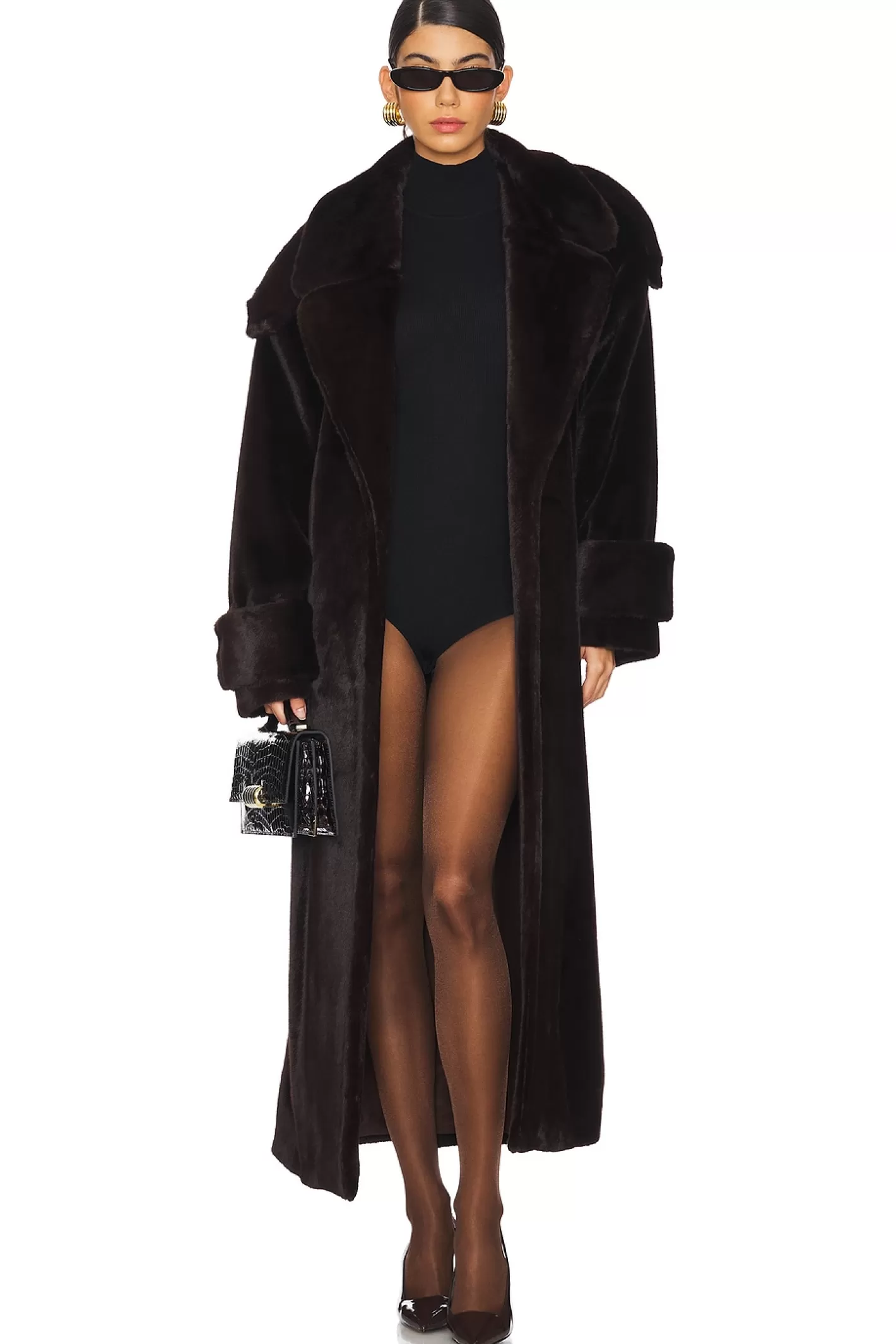 Mink Faux Fur Tie Long Coat>SELMACILEK Fashion