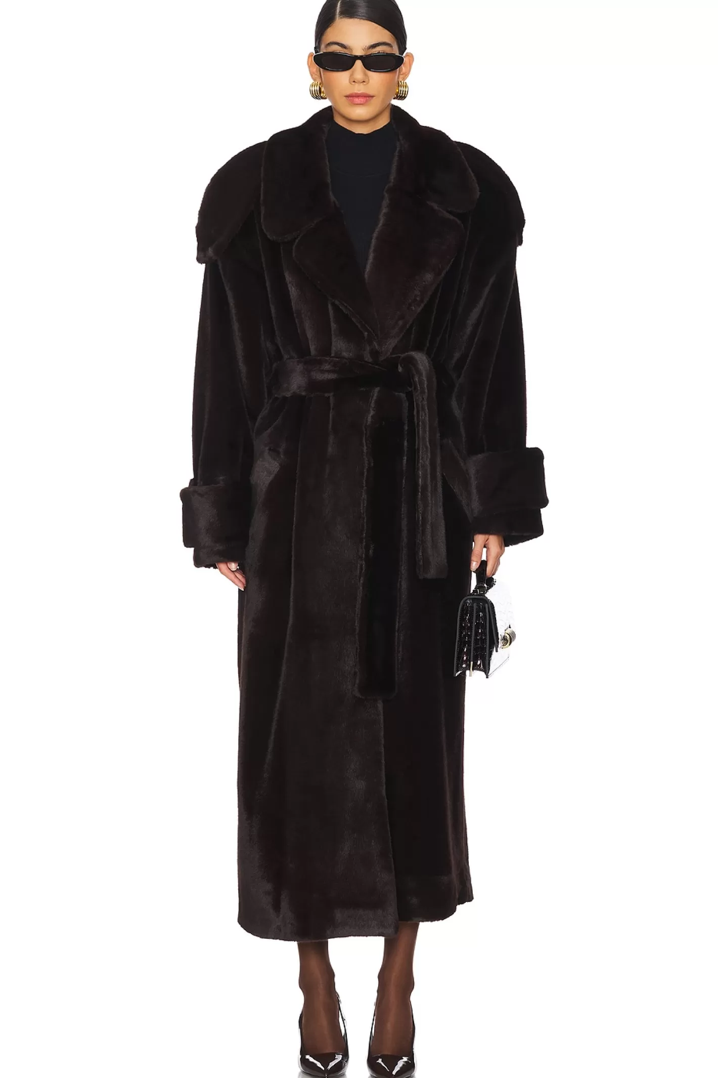 Mink Faux Fur Tie Long Coat>SELMACILEK Fashion