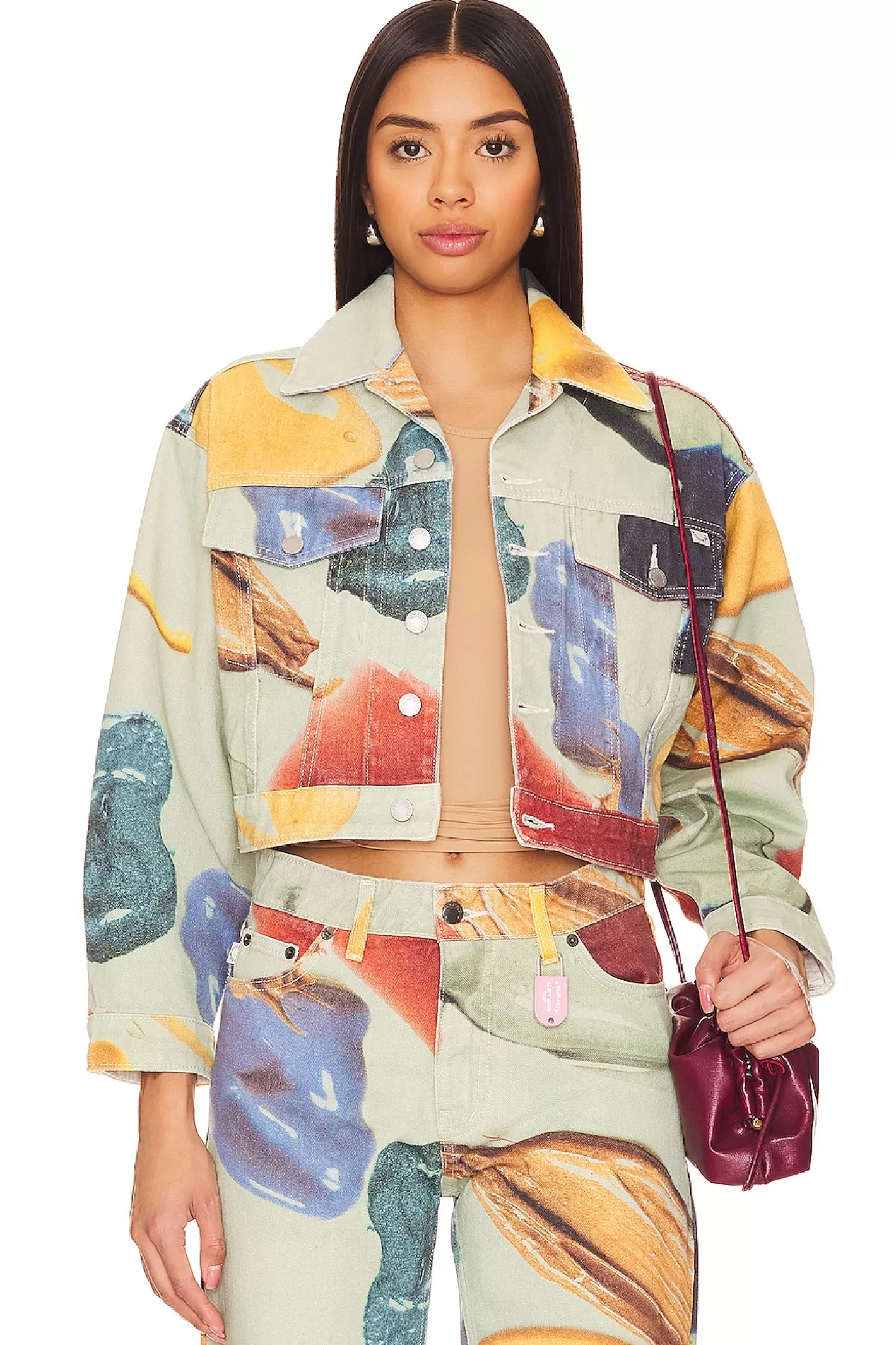 Paint Print Cropped Denim Jacket>FIORUCCI New