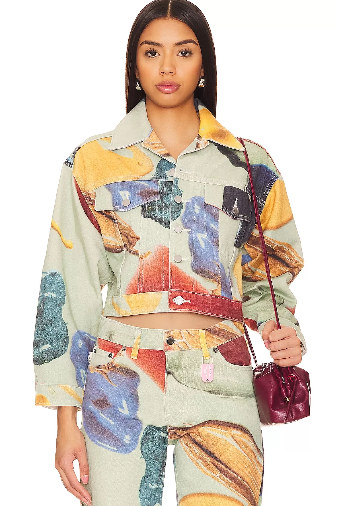 Paint Print Cropped Denim Jacket>FIORUCCI New