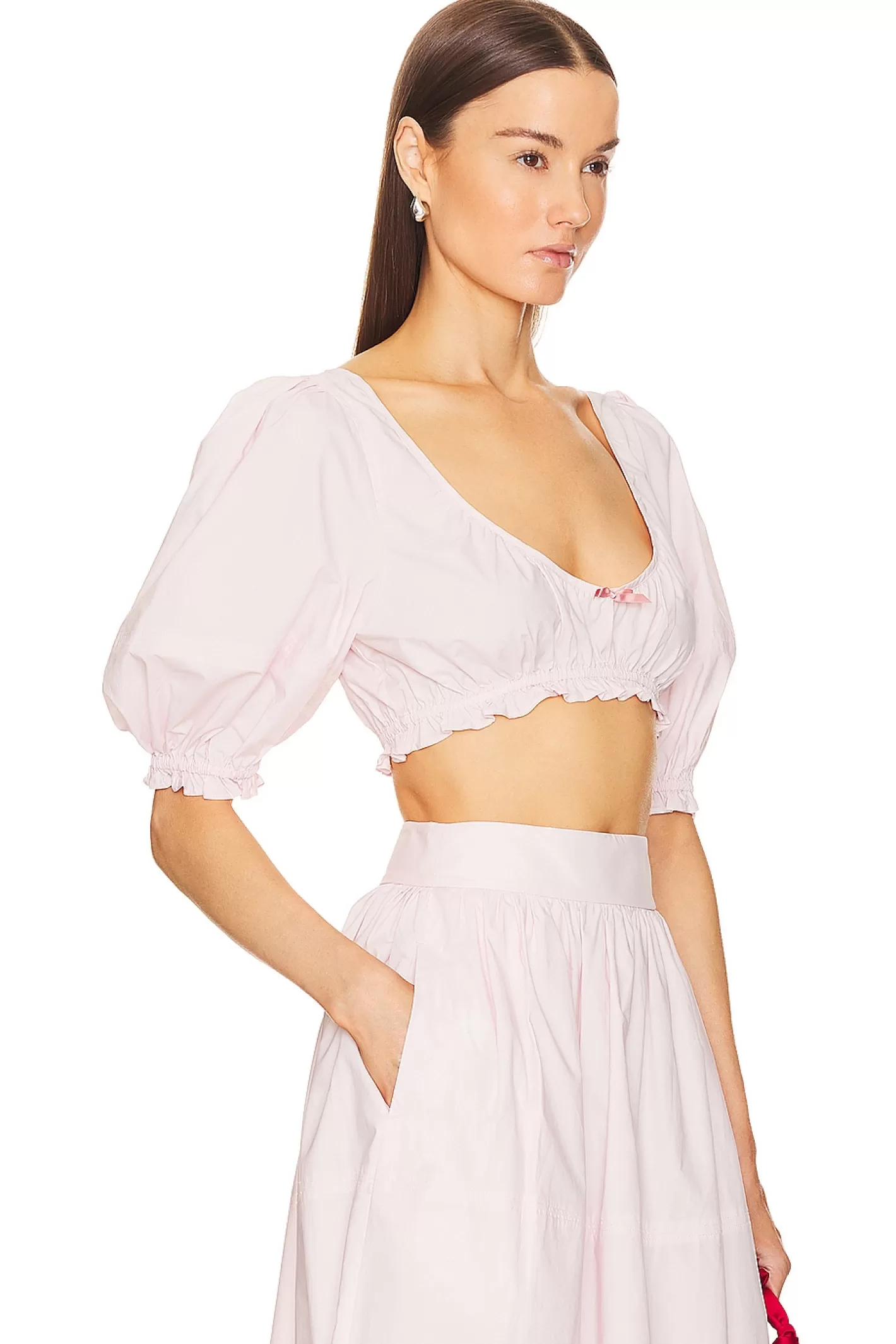 Poplin Cropped Peasant Top>Helsa Hot