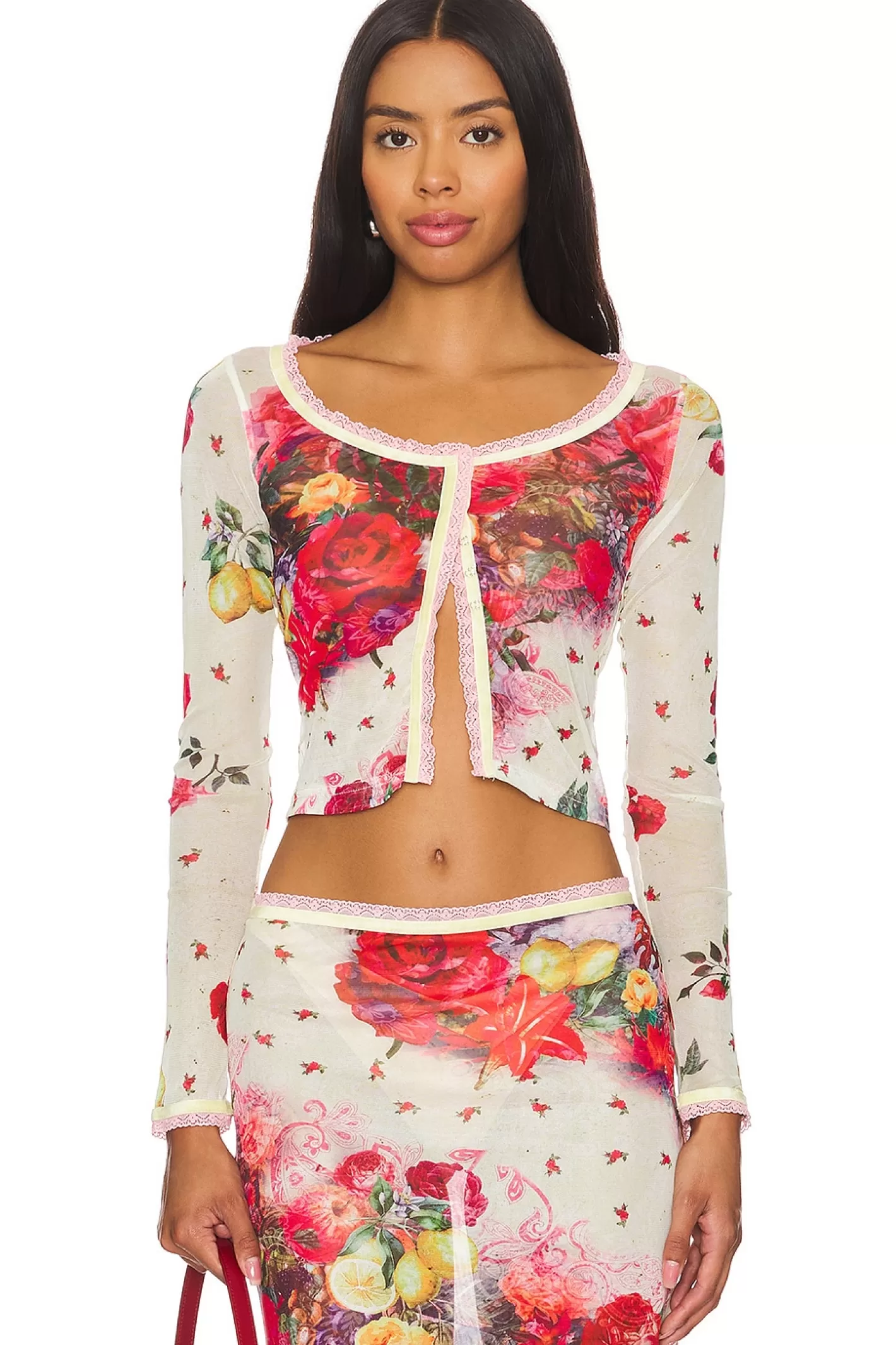 Printed Mesh Cardigan>Jaded London Shop