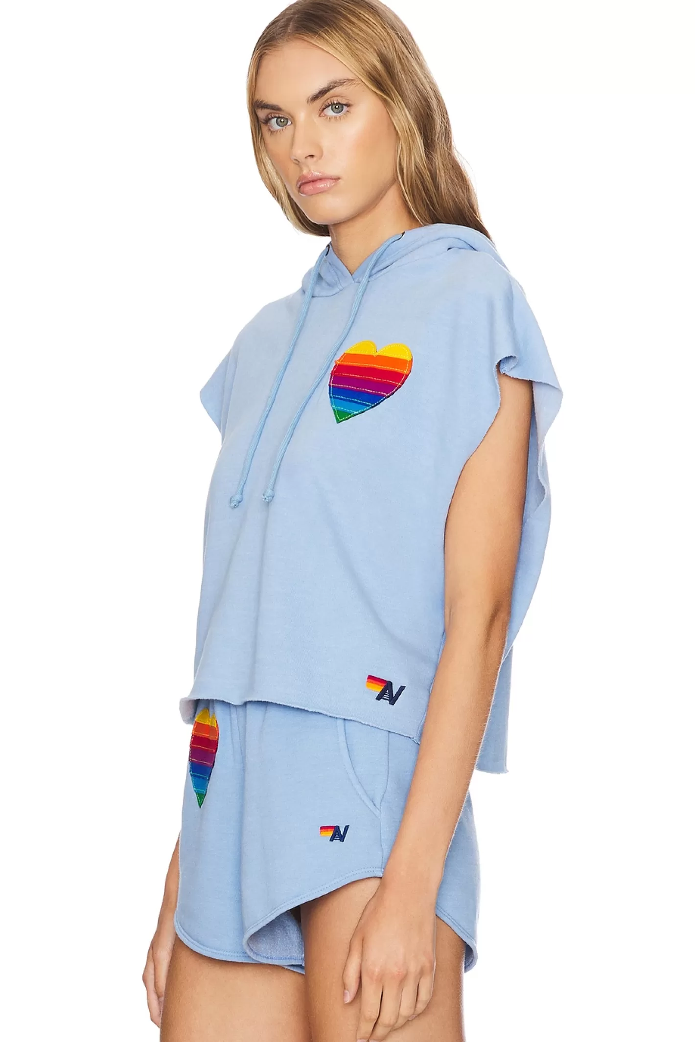 Rainbow Heart Stitch Sleeveless Cropped Hoodie>Aviator Nation Best