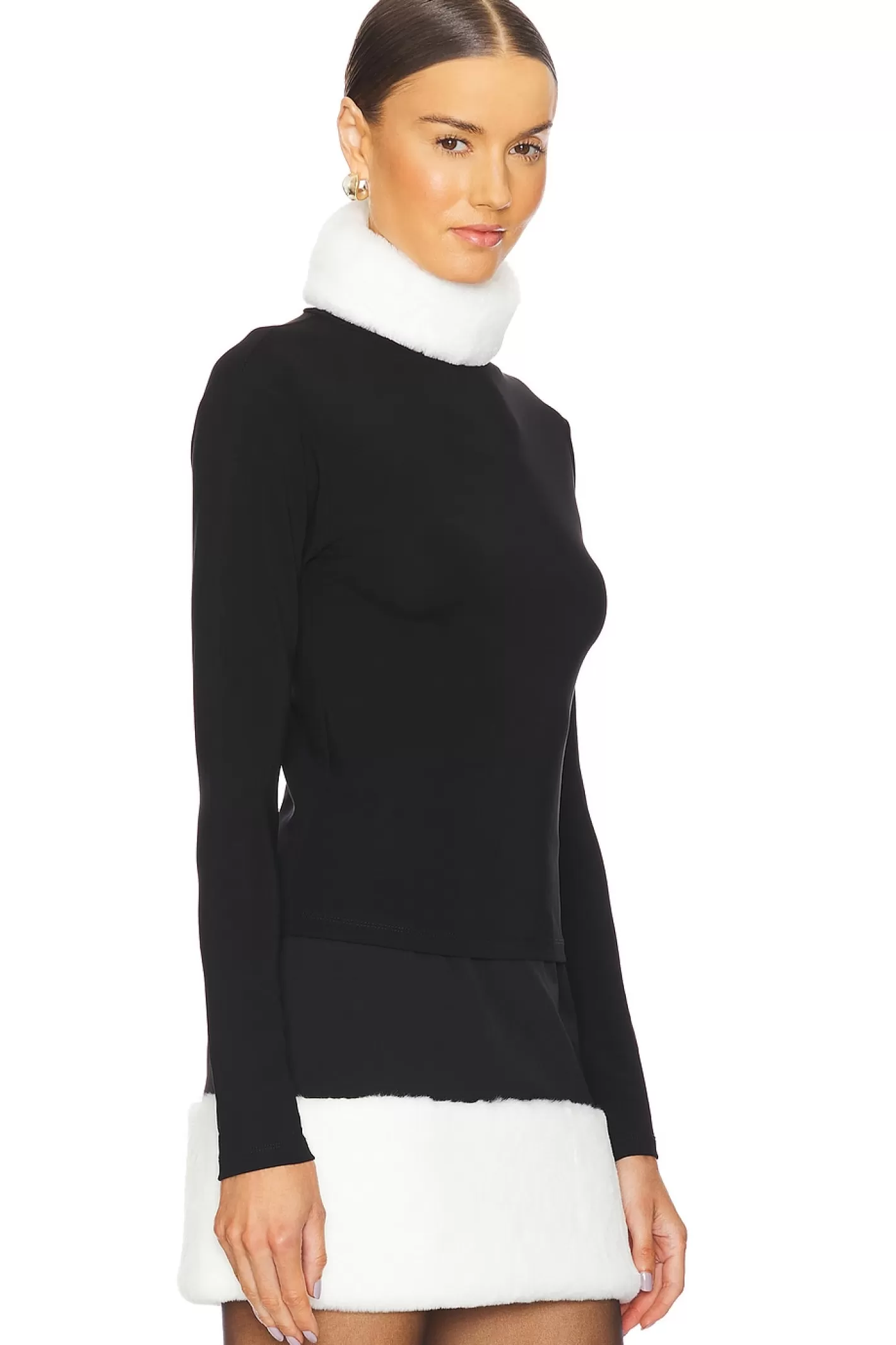 Roll Neck Top With Faux Fur Trim>MISCREANTS Shop