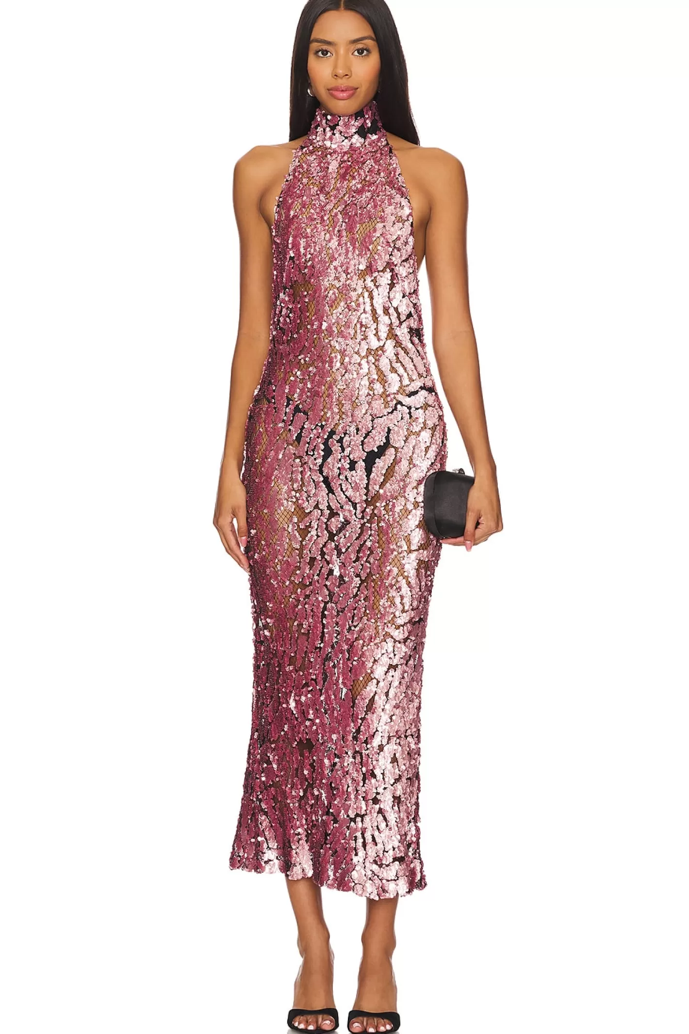 Sequin Halter Open Back Dress>Lapointe Shop