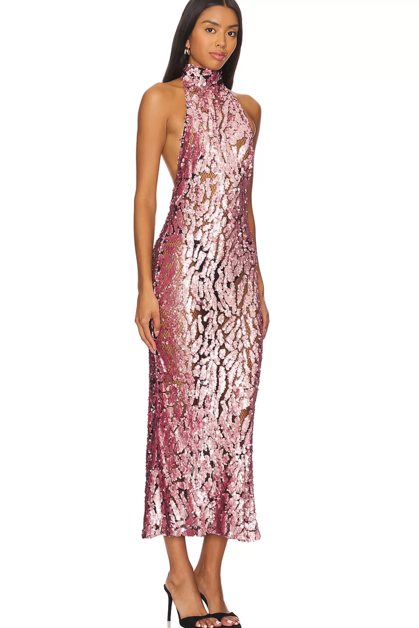 Sequin Halter Open Back Dress>Lapointe Shop