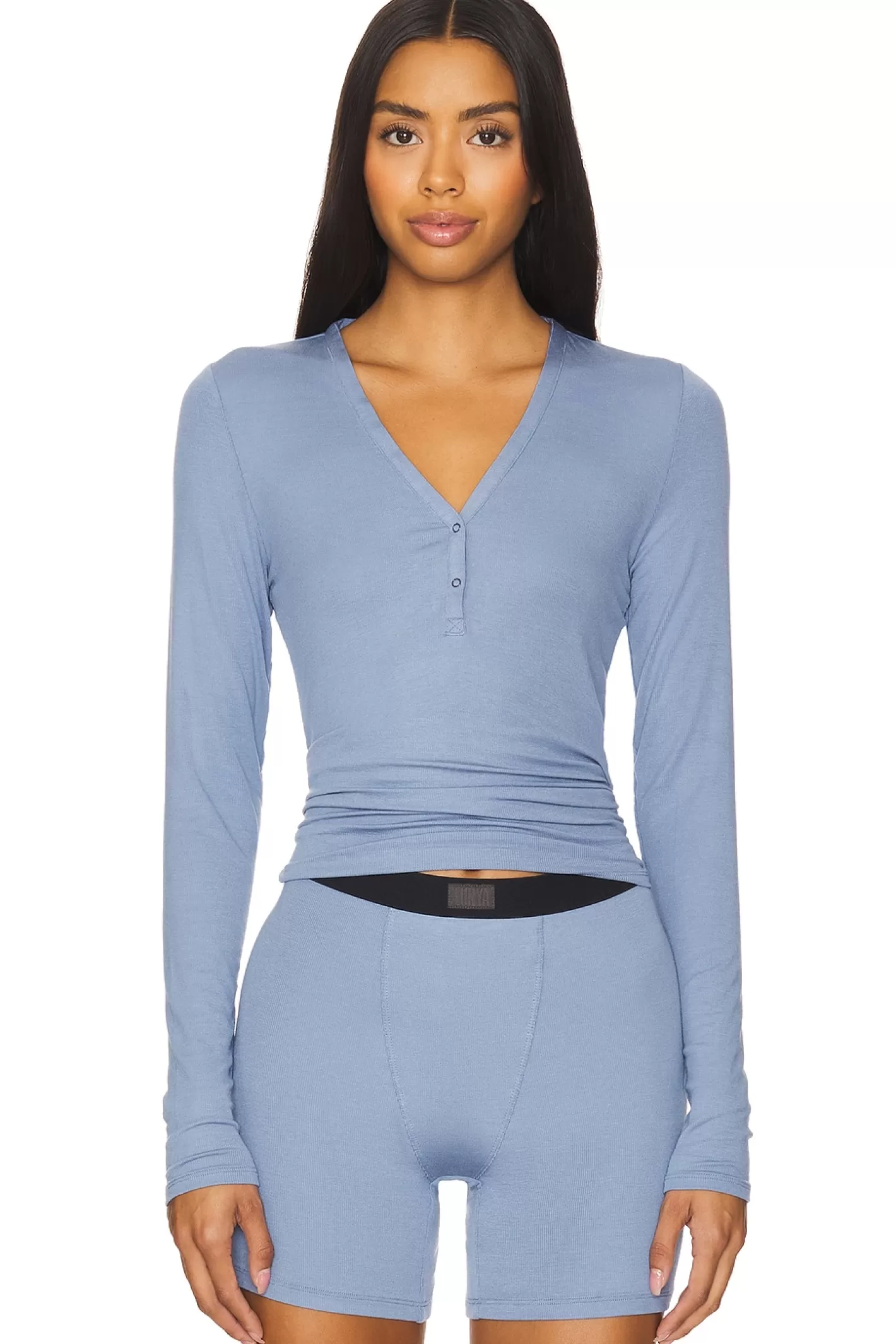 Soft Modal Rib V-neck Henley>LUNYA Best Sale