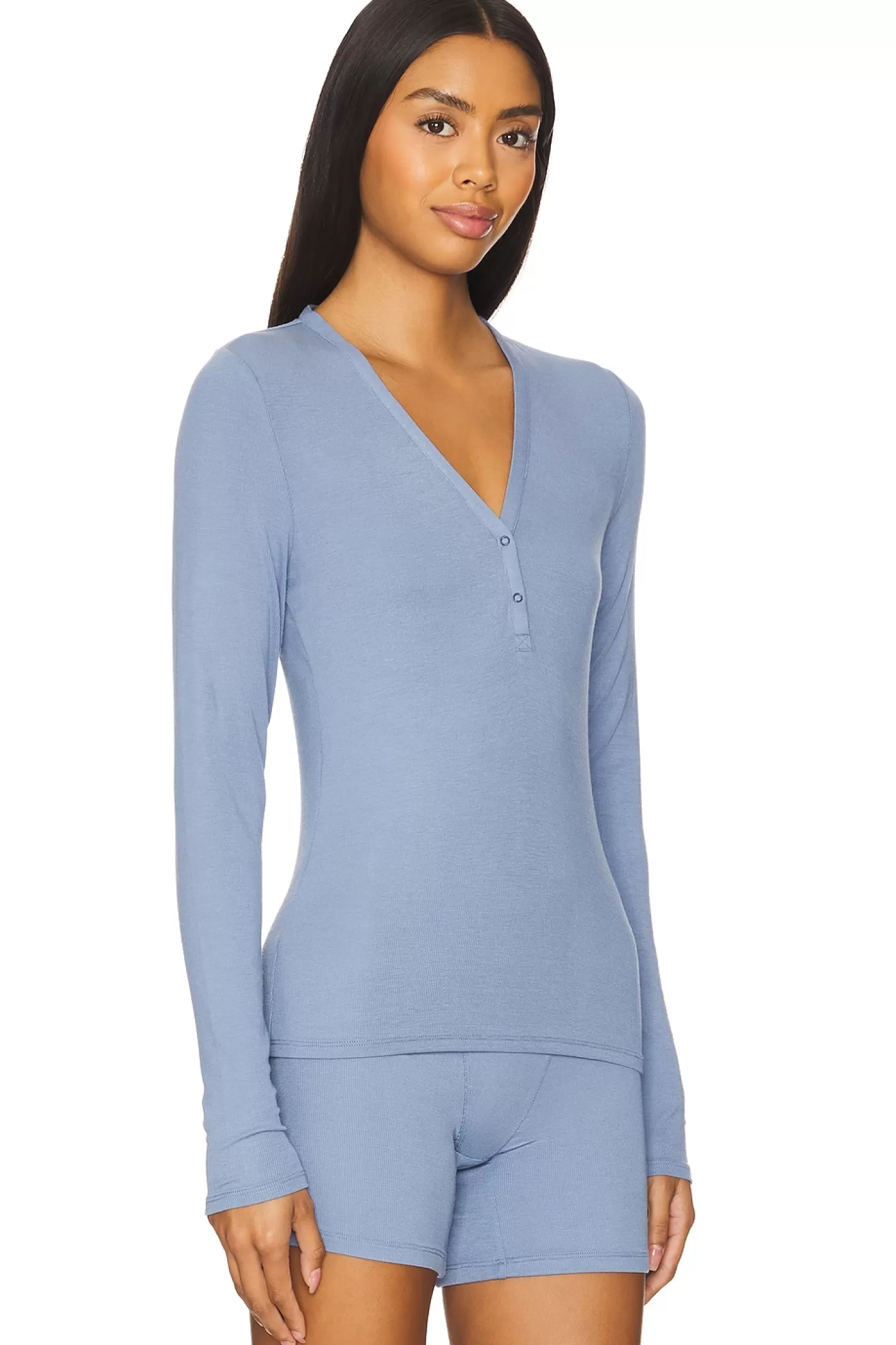 Soft Modal Rib V-neck Henley>LUNYA Best Sale