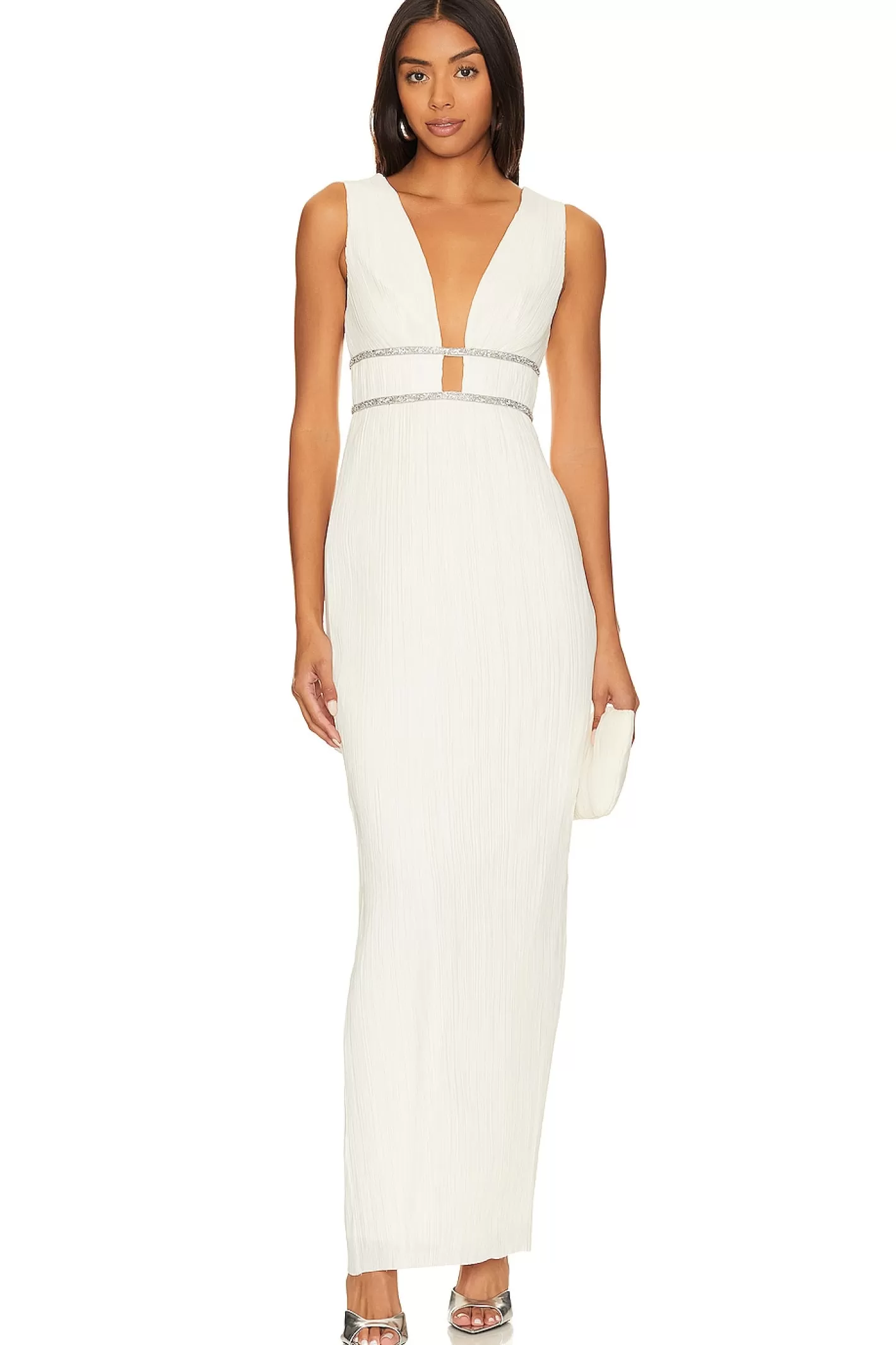 V Neck Pleated Gown>BCBGMAXAZRIA Outlet