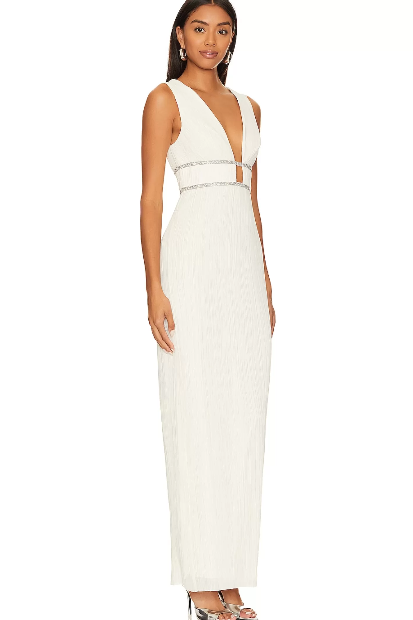 V Neck Pleated Gown>BCBGMAXAZRIA Outlet